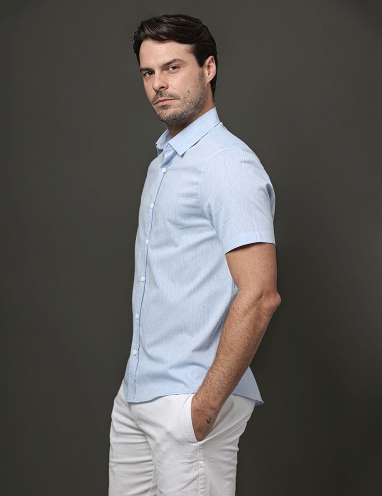 Vista 2 Camisa Masculina Linen Cotton Calvin Klein Jeans Claro Calvin Klein Jeans azul