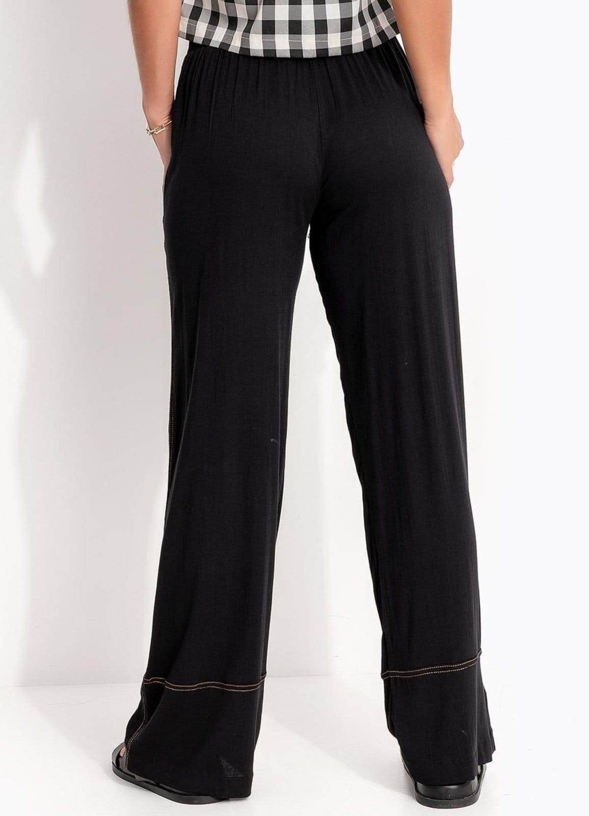 Vista 2 Calça Reta Em Viscose Plana Quintess Preta Quintess preto