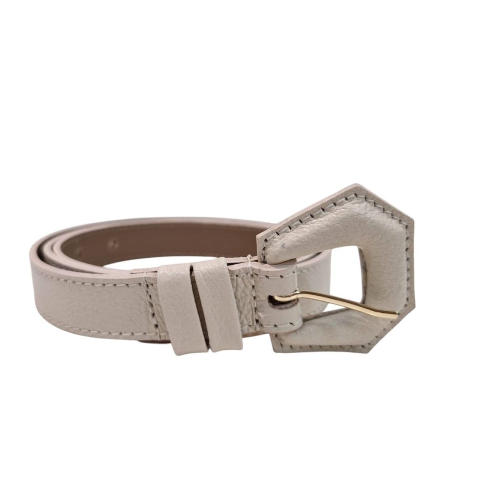 Cinto Fino Feminino em Couro Fivela Encapada Off White 025