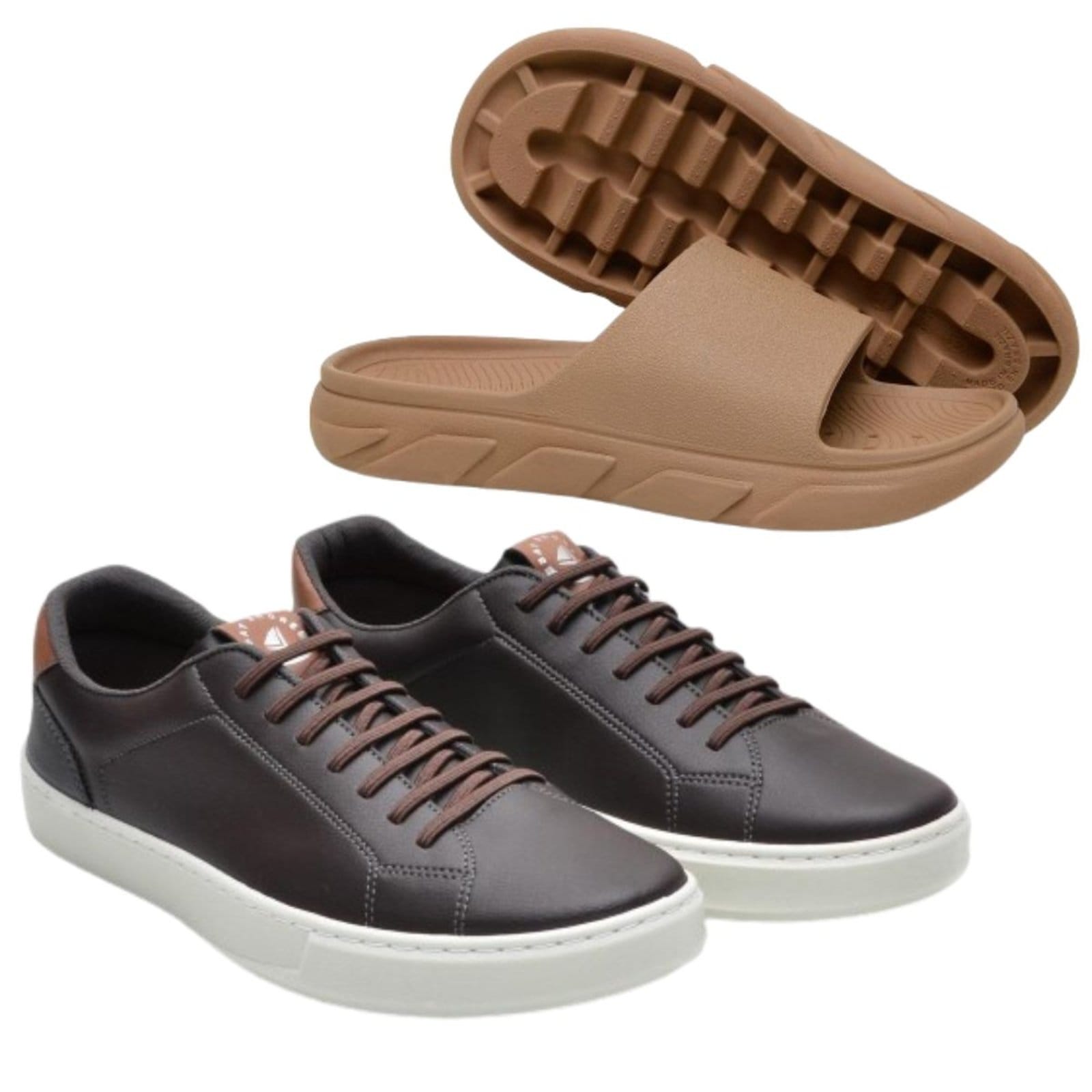 Sapato Masculino Casual Veritimo Sapatenis Elástico Elegante Kit Chinelo Slide