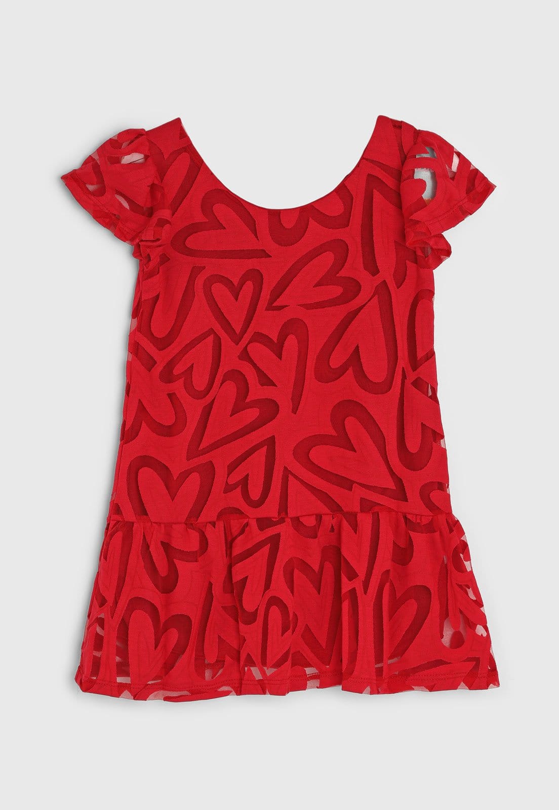 Vista 2 Infantil - Vestido Elian Estampa de Corações Elian vermelho