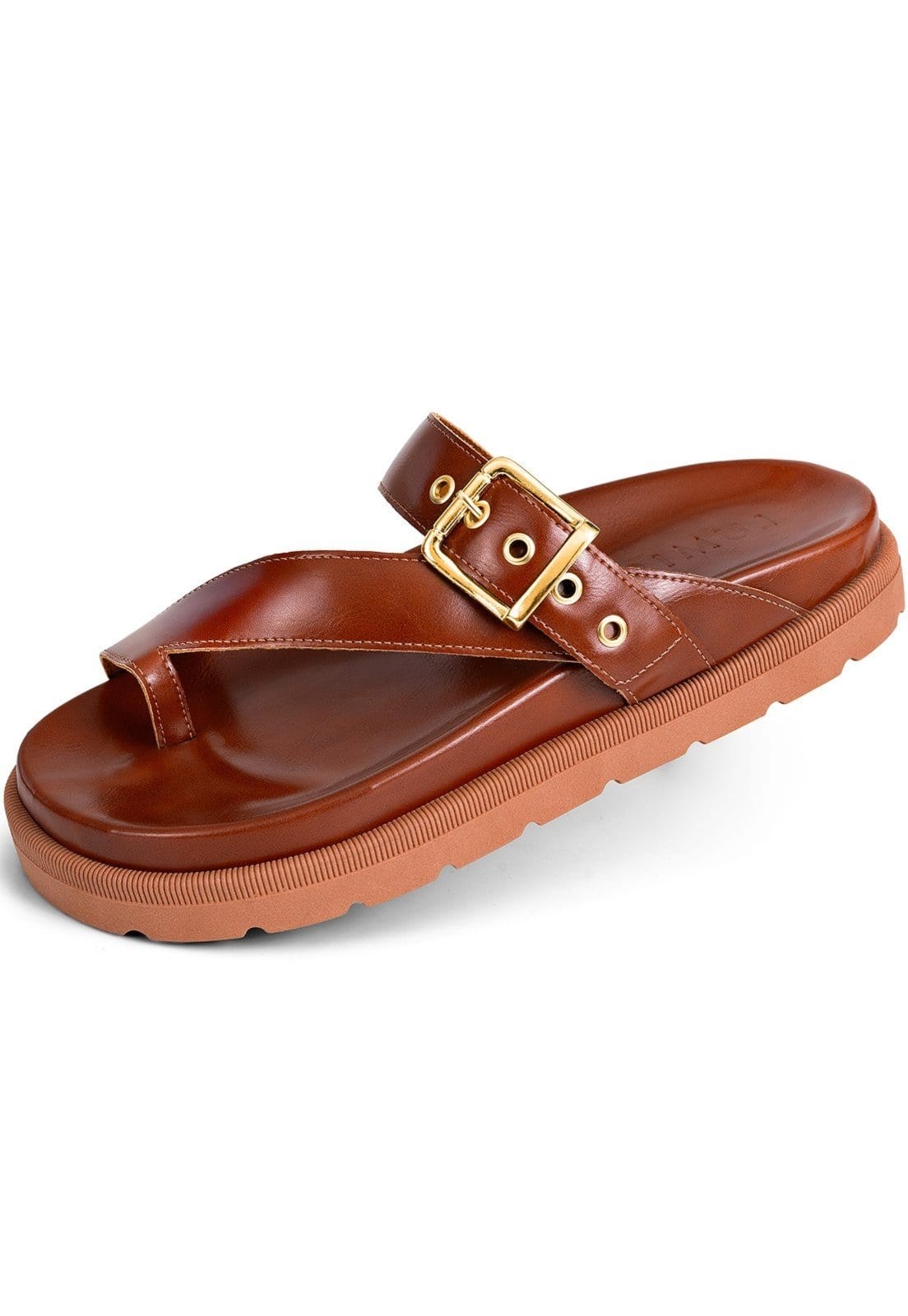 Sandália Papete Feminina Lumiss Bico Redondo Confortável Fivela Dourada Blogueira