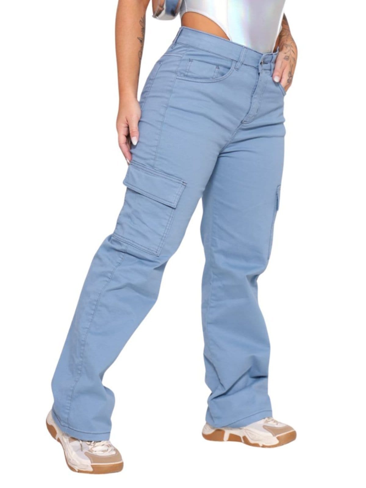 Calça Feminina Jeans Light Cargo Claro