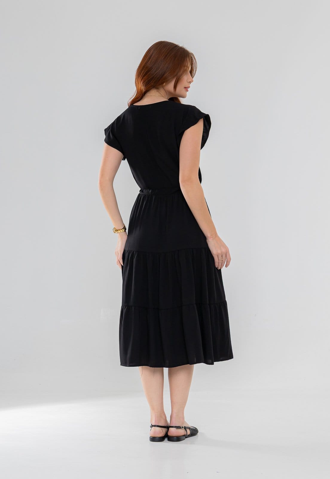 Vista 2 Vestido Aura Alice Viscolinho Liso Aura preto