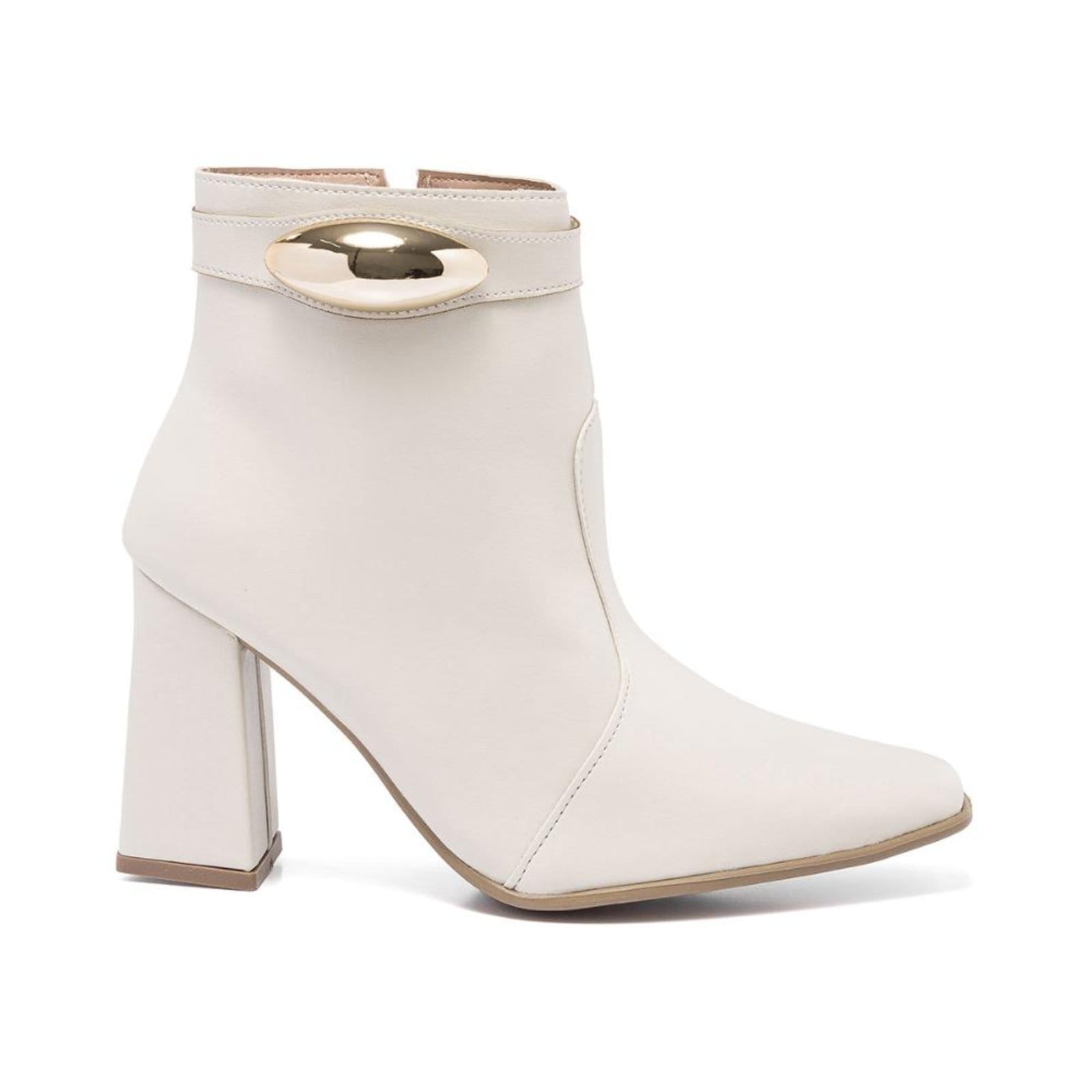 Vista principal Bota Feminina Stessy Shoes Cano Curto Lesma Metalizada Salto Bloco Casual Off White Stessy Shoes off-white white