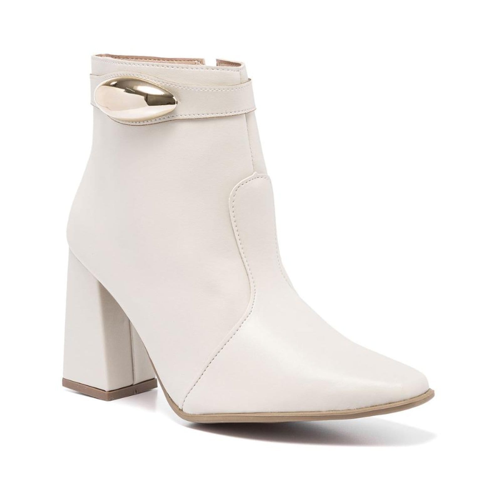 Vista 2 Bota Feminina Stessy Shoes Cano Curto Lesma Metalizada Salto Bloco Casual Off White Stessy Shoes off-white white