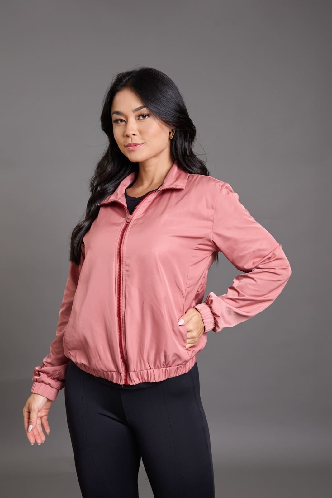 Jaqueta Poliéster Corta Vento Feminina Zíper Frontal Dialogo Rose