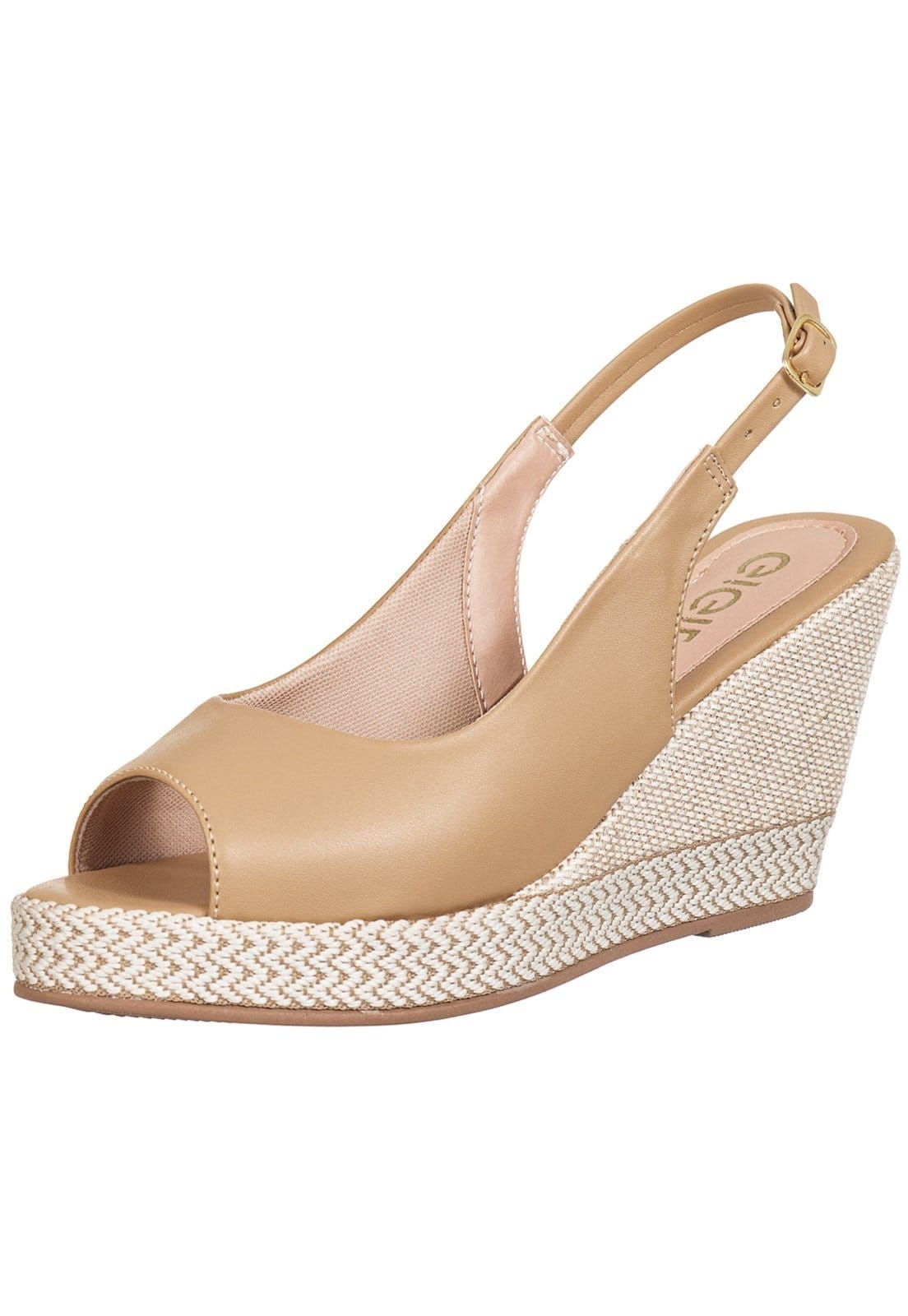 Vista 2 Sandália Feminina Espadrille Anabela GiGiL PeepToe Salto Palha Gigil bege/caramelo