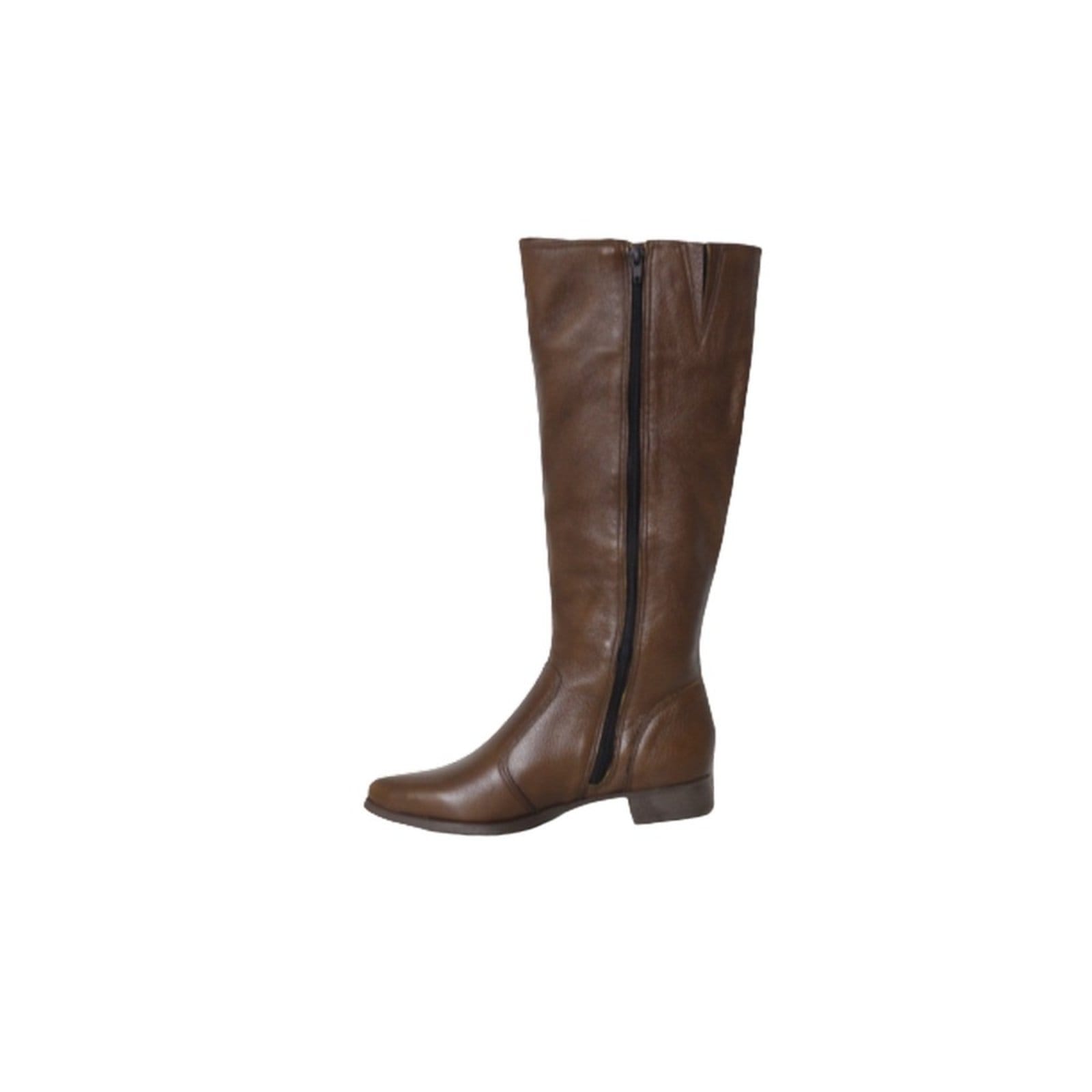 Vista 2 Bota Feminina Cano Longo Couro Salto Baixo Camel Spinelli caramelo