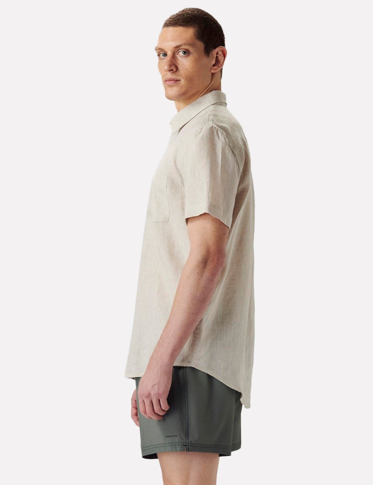 Vista 2 Camisa Osklen Classic Linen MC Casual Creme Osklen bege