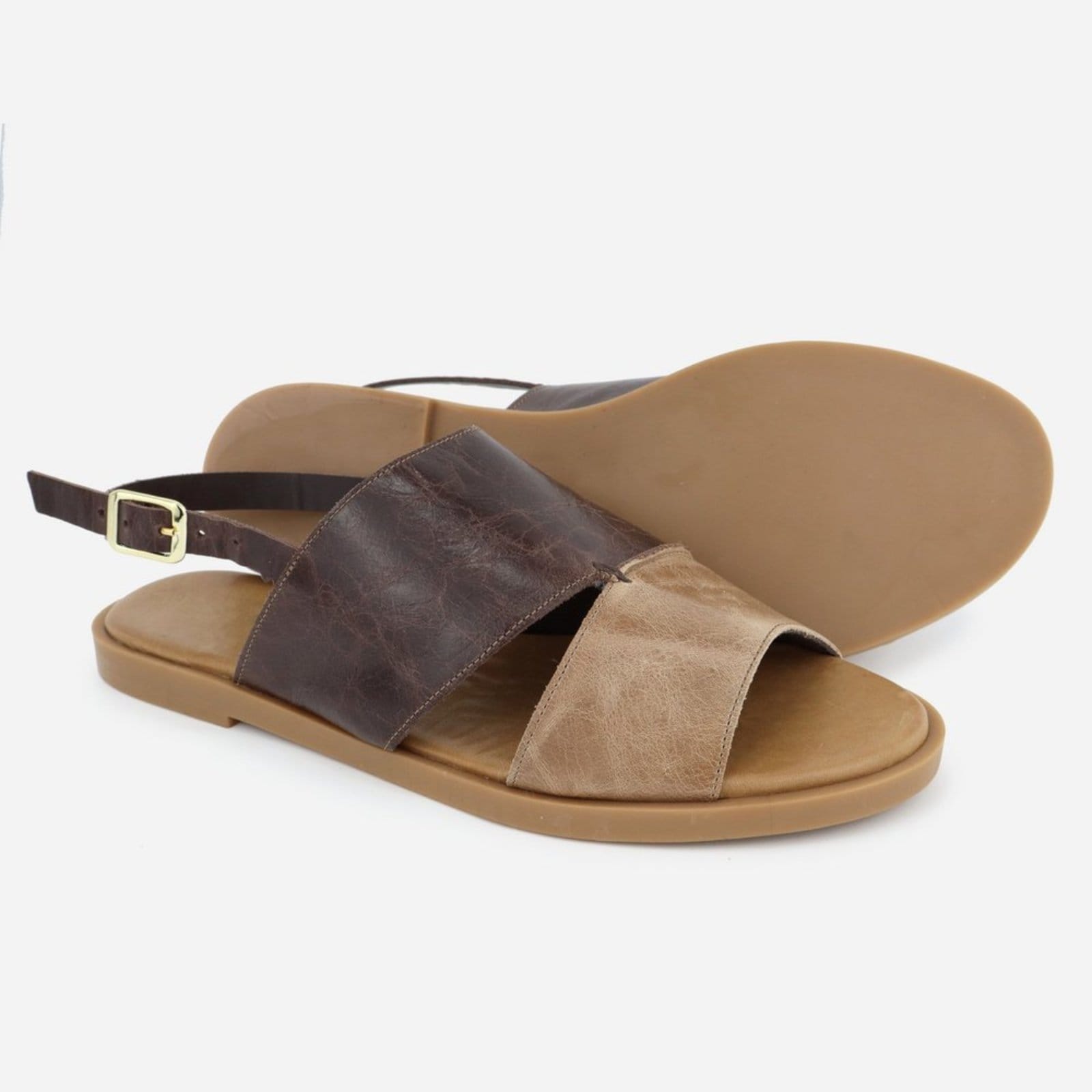 Vista 2 Rasteira Couro Maria Paula Tiras Largas Confort MARIA PAULA café