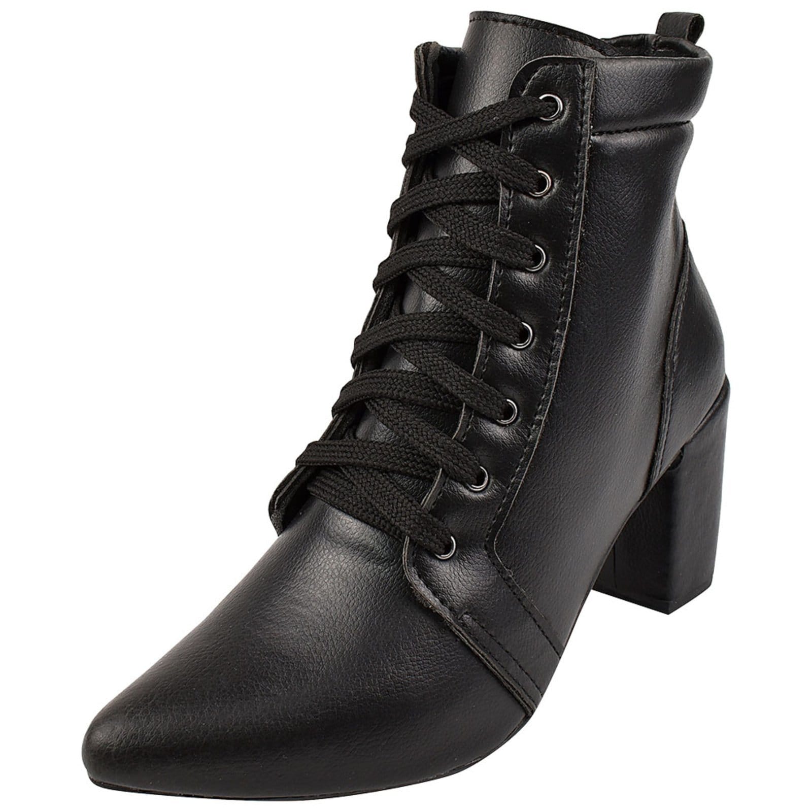 Vista 2 Bota Coturno Feminino Donatella Shoes Salto Alto Cano Médio Bico Fino Donatella Shoes preto