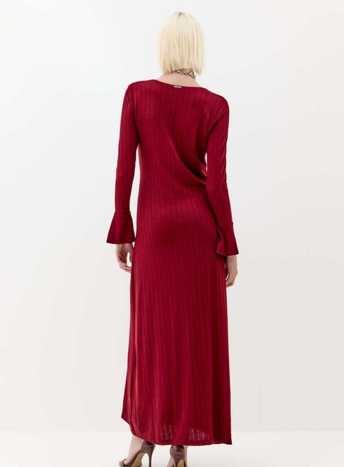 Vista 2 Vestido Decote em V Triton Bordo Veludo Triton bordô