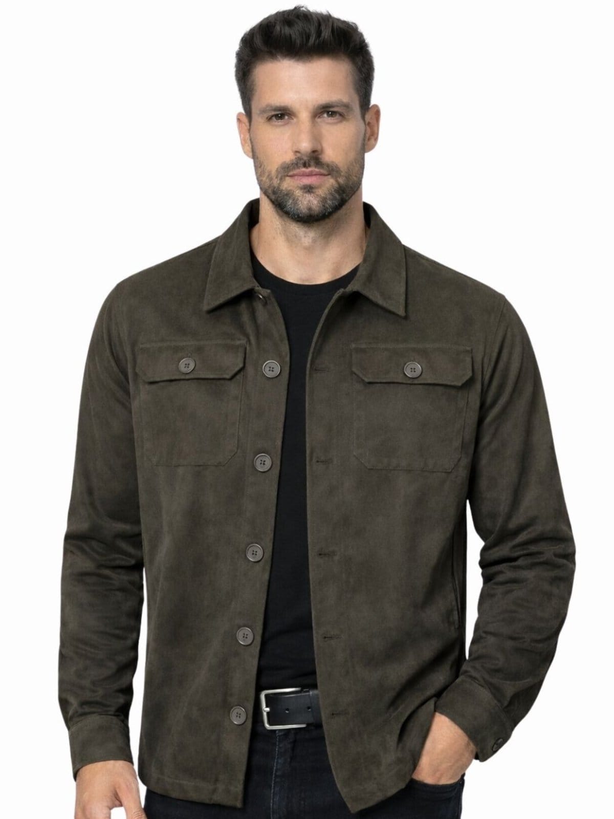 Vista 2 Kit 3 Camisas Masculina Suede Manga Longa Kaqui e Preto Crocker - 49615 Crocker verde