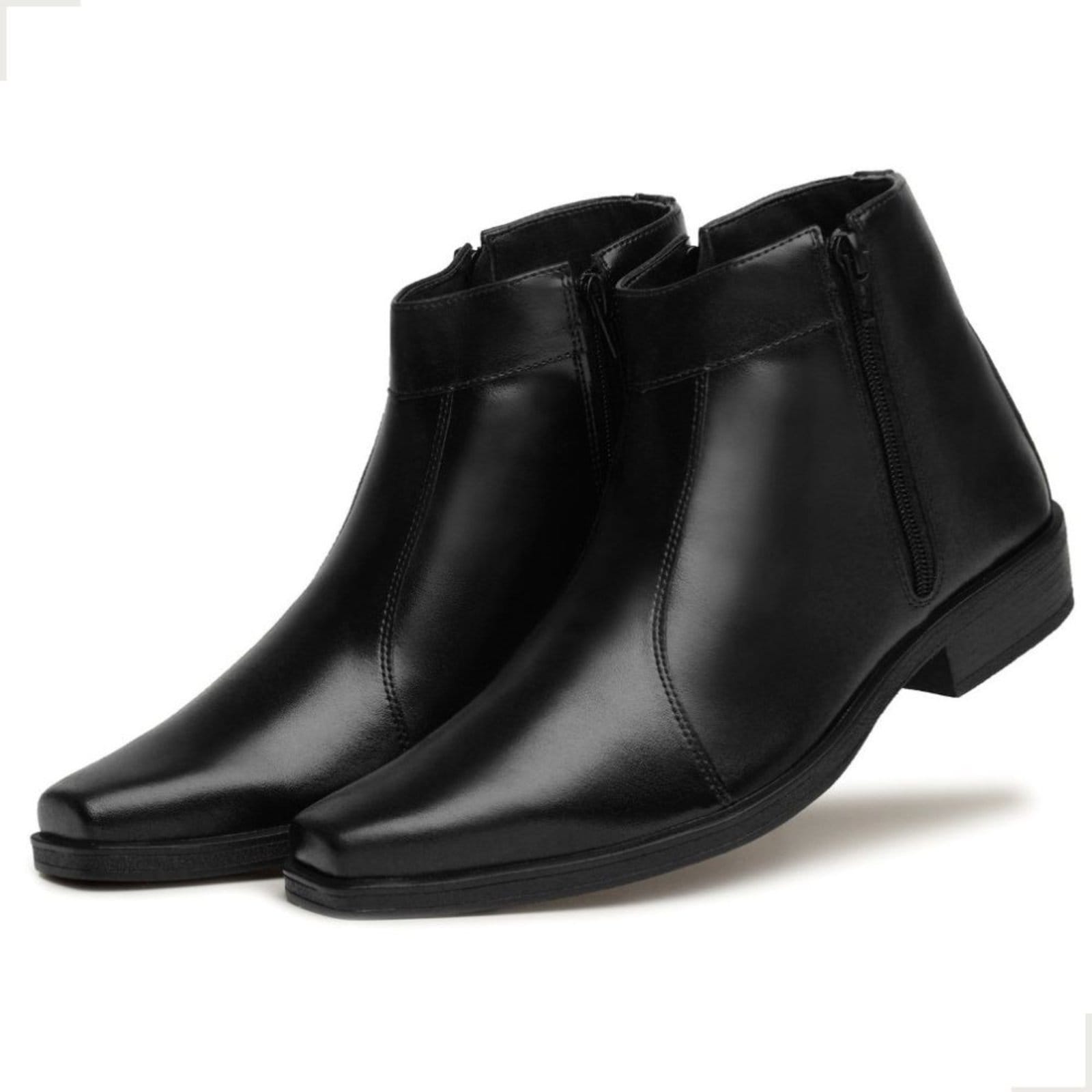 Bota Social Masculina Bico Quadrado Ziper Lateral Bertelli Preta
