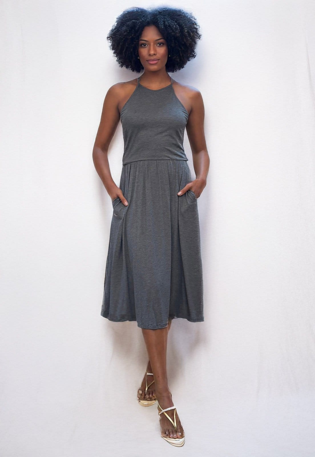 Vestido Midi Amazonia Vital Jennifer Malha Trapézio com Bolso Mescla