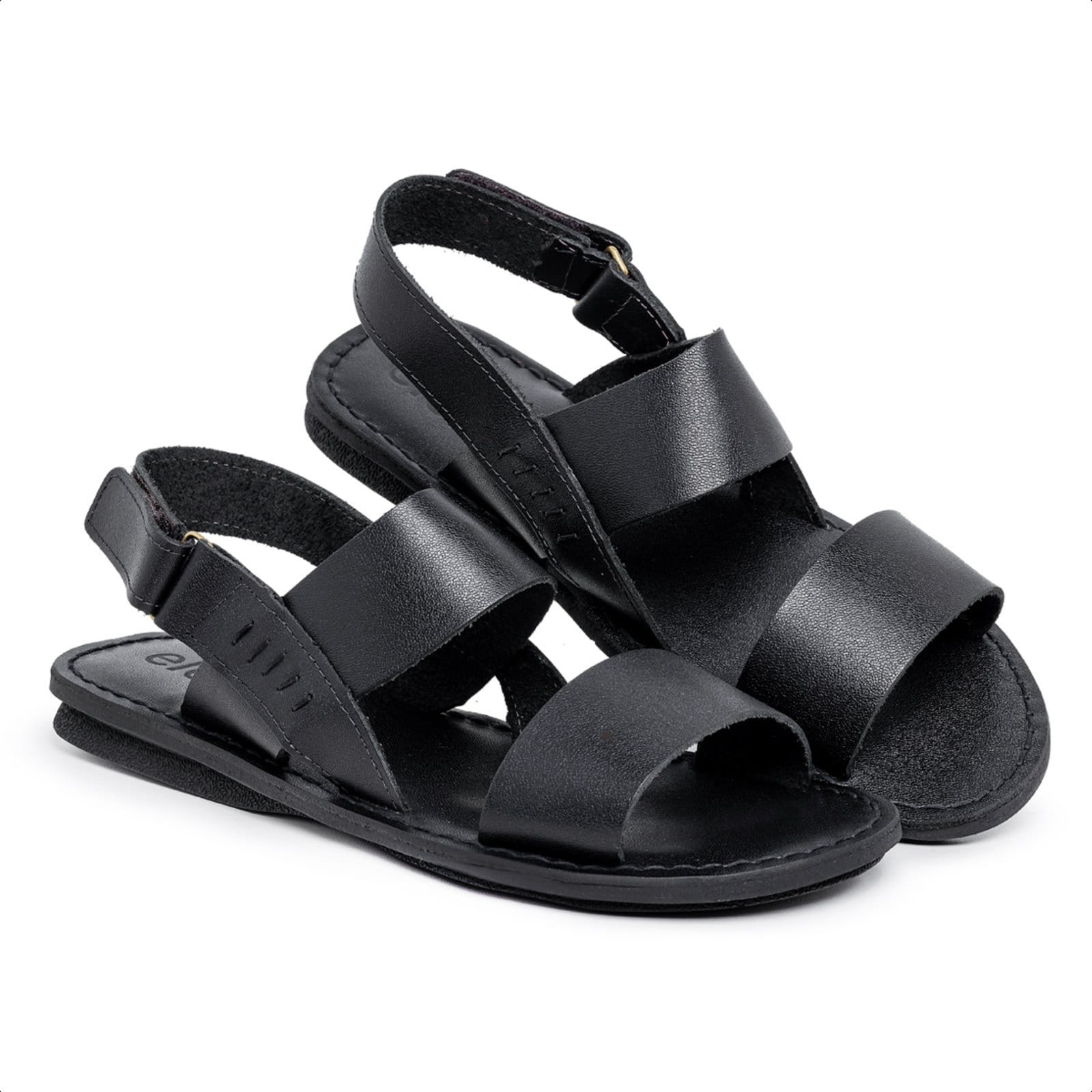 Vista 2 Sandália Masculina Couro Estilosa Ortopédico Ergonômica Ultra Leve Resistente FRANCA GRIFFE preto