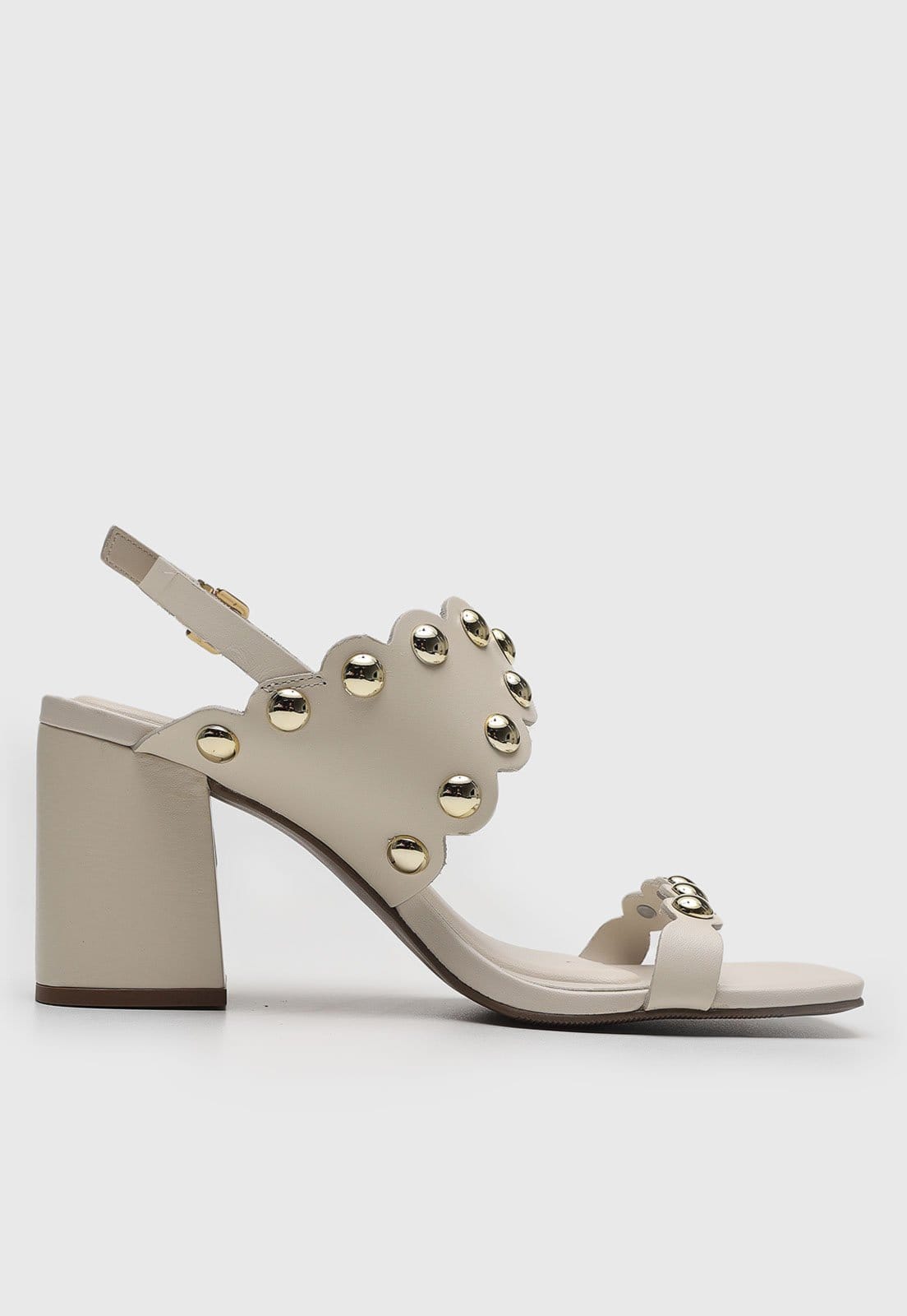 Vista 2 Sandália Feminina Loucos e Santos Salto Bloco Esferas Douradas Off-White Loucos e Santos off-white white