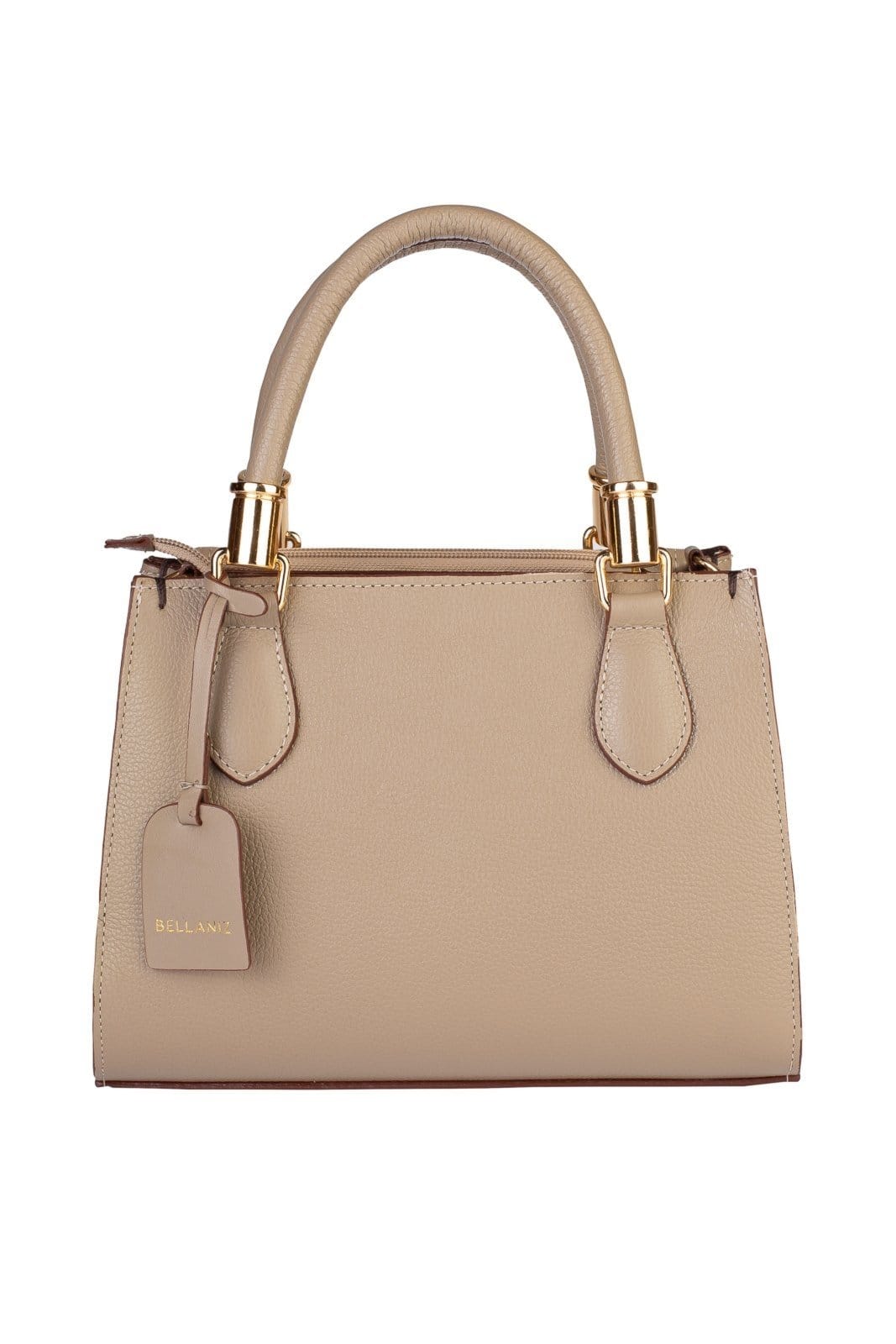 Bolsa Bellaniz Baú De Couro Liso Andressa - Amêndoa