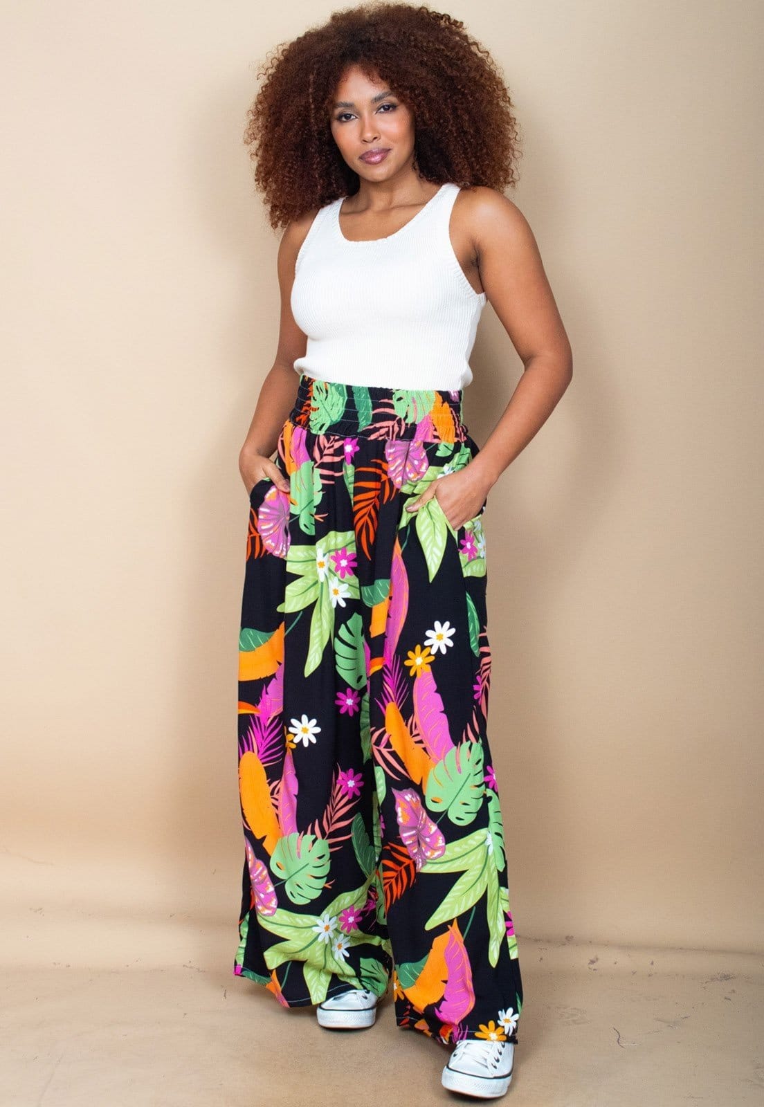 Vista principal Calça Cabanafree Pantalona Elastic Embaú Estampa Aurora Urbana Cabanafree estampado/multicolorido/rosa/verde