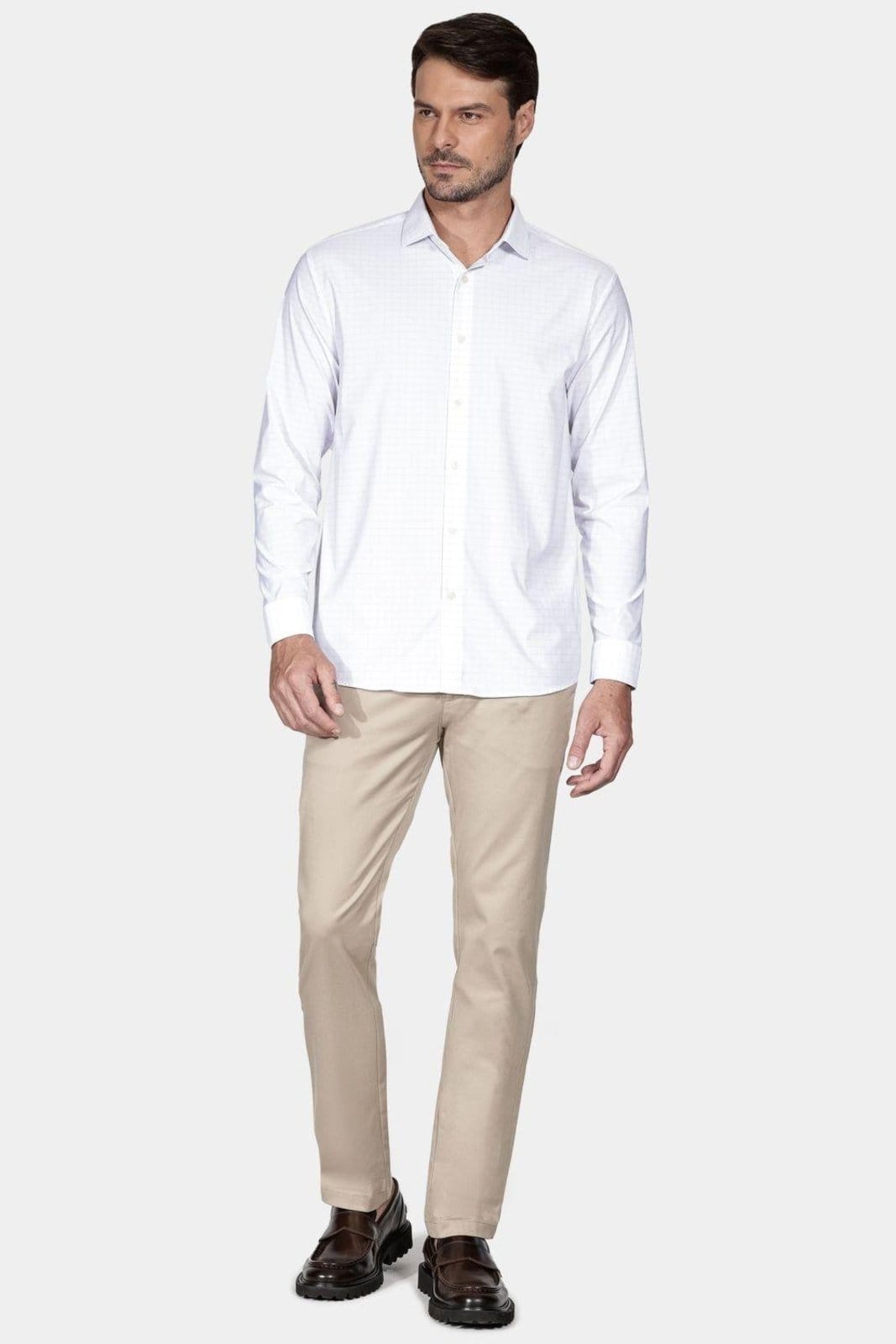 Vista 2 Camisa Aramis Manga Longa Regular Branco e Azul Claro Aramis branco azul