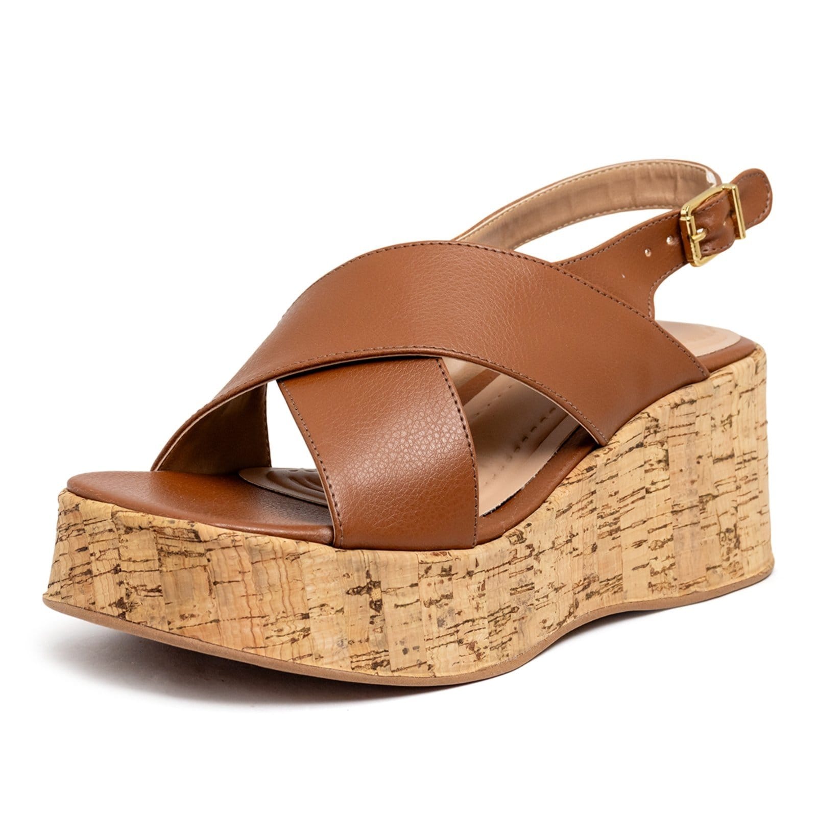 Vista 2 Sandália Feminino Anabela Plataforma Cortiça 5203 Flor da Pele caramelo