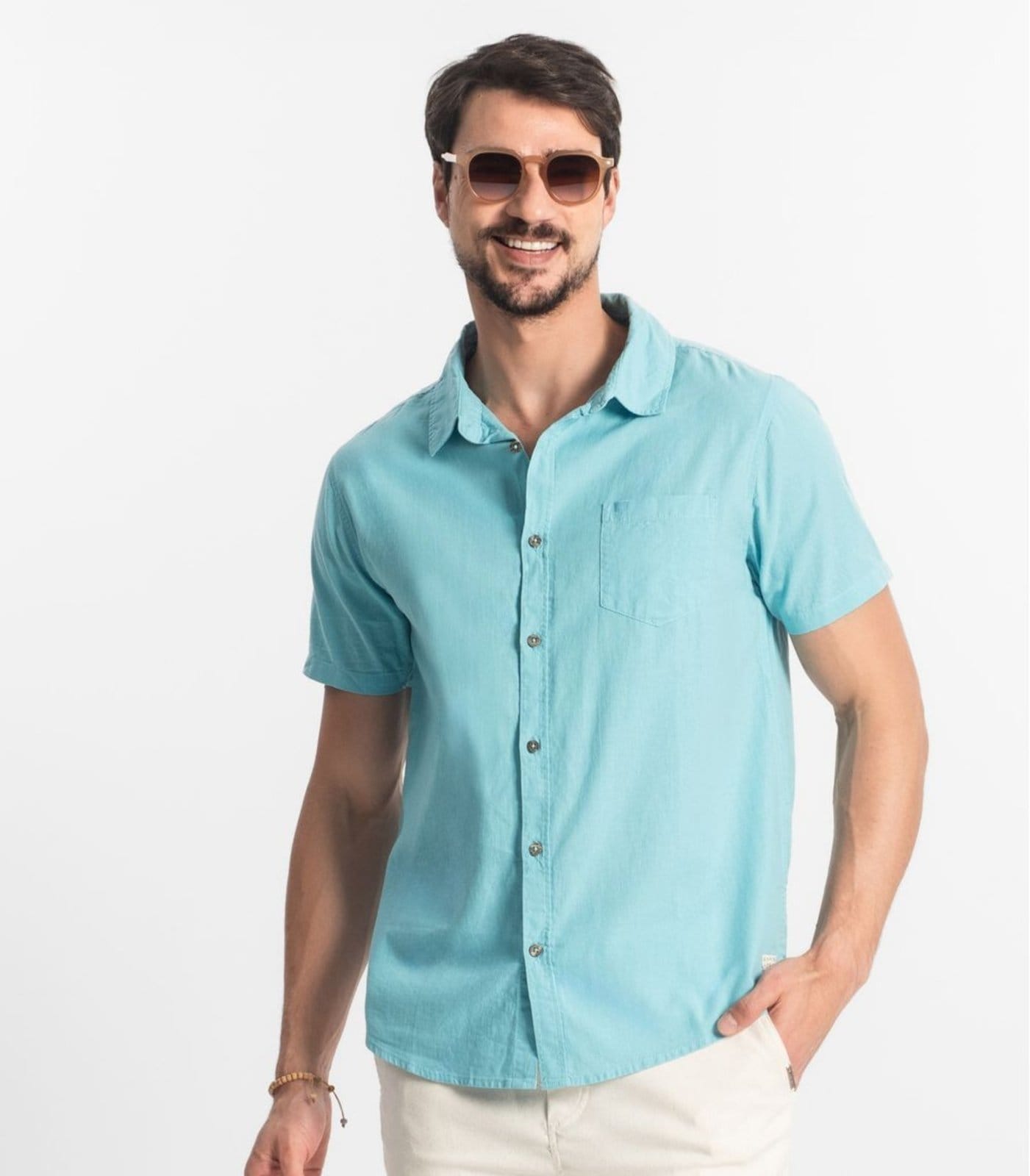 Vista 2 Camisa Masculina Em Tricoline Diametro Diametro azul