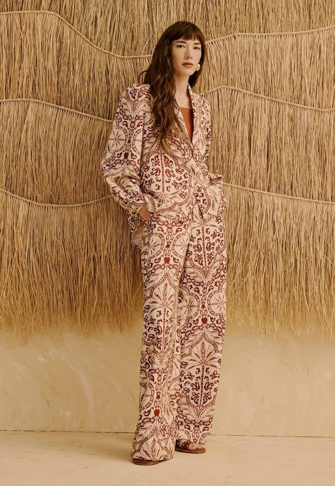 Calça Reta Estampada Palmas Del Sol