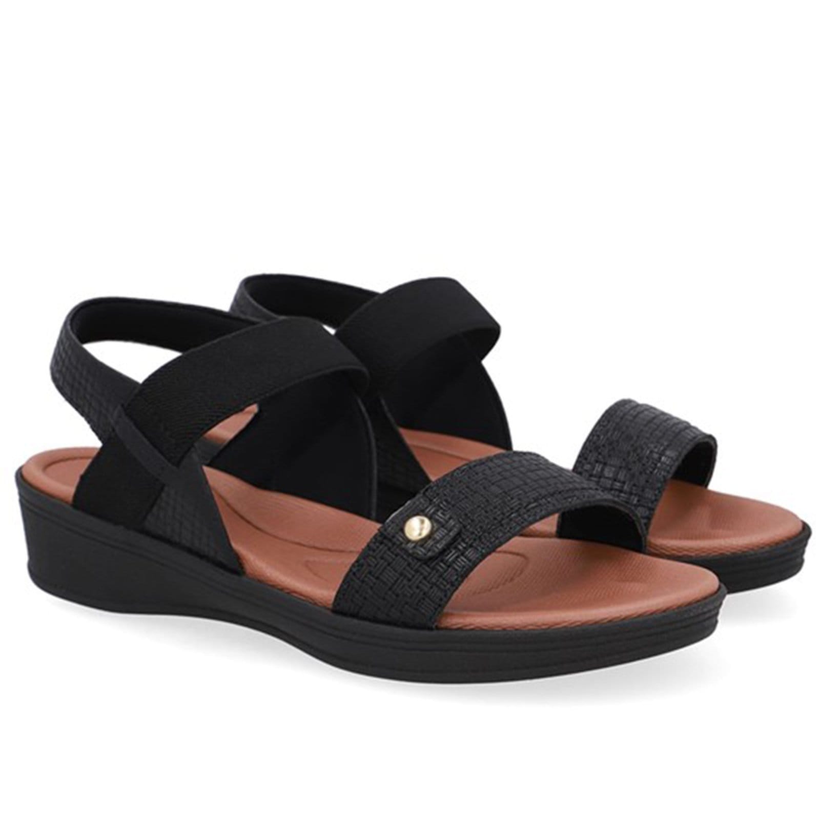 Vista 2 Sandália Usaflex Couro Tira Elástico Calce Fácil 001 Usaflex preto