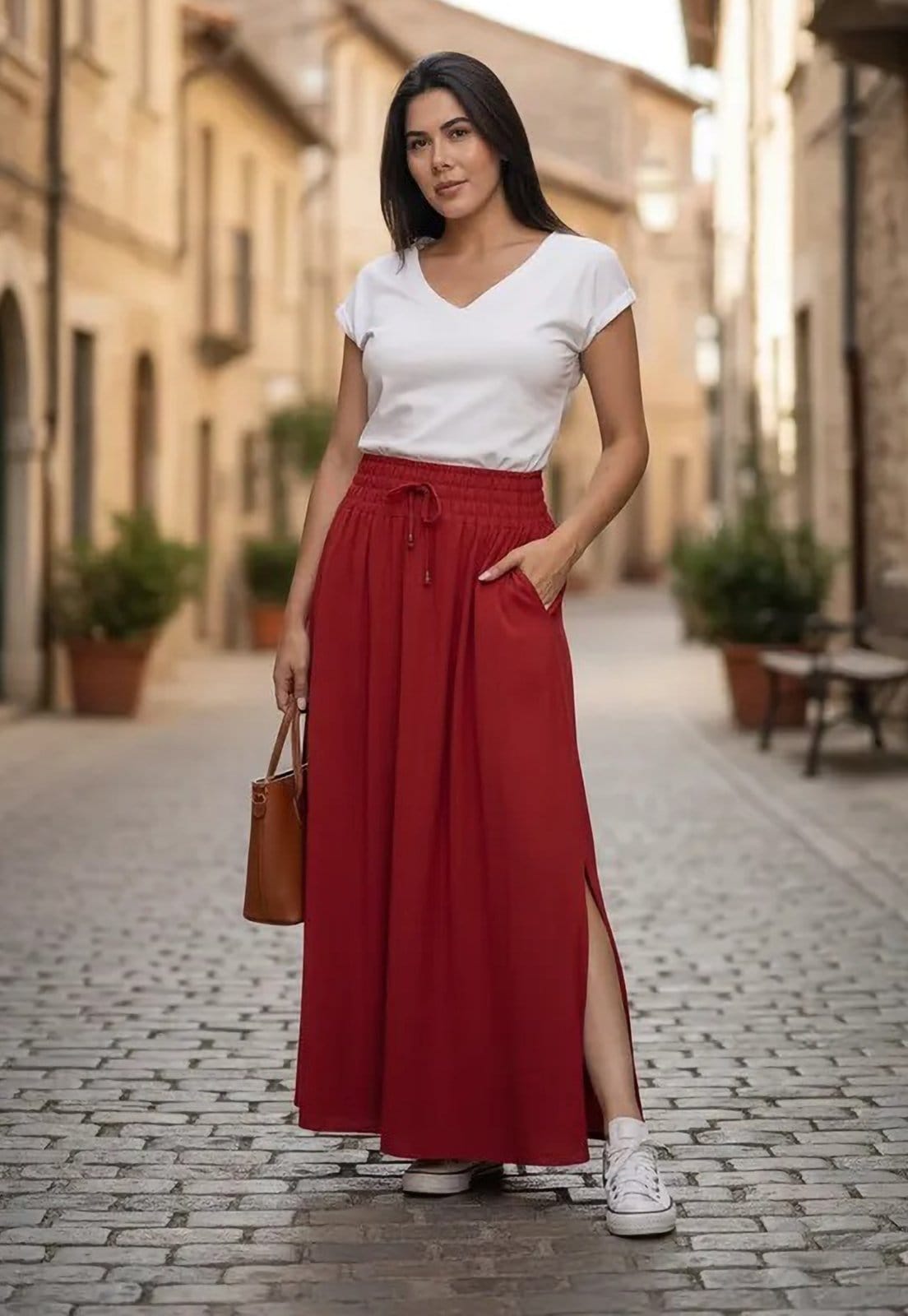 Saia Cabanafree Longa Viscose Tie Dye Vermelha