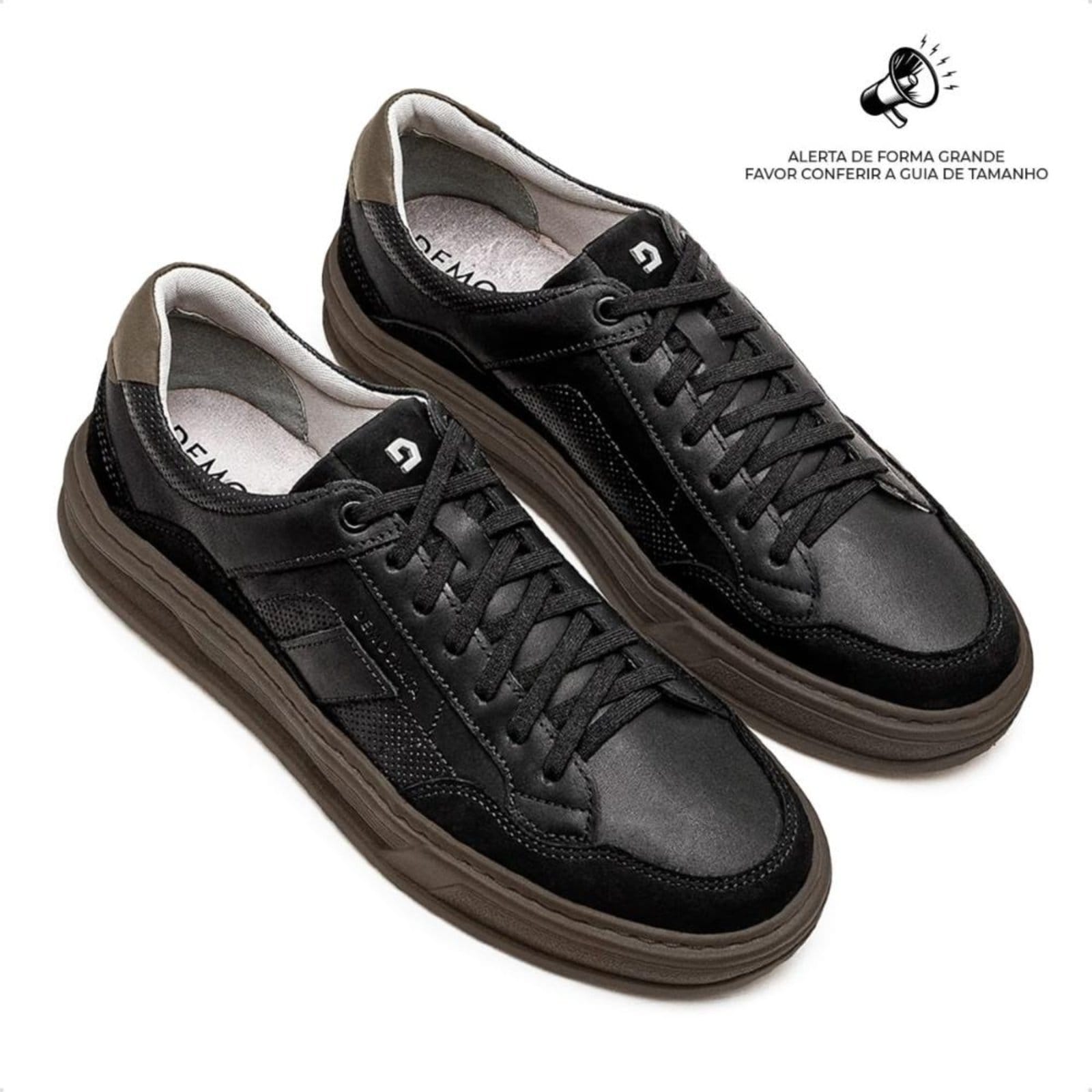 Vista 2 Tênis de Couro Democrata Masculino Denim Wide 240801 Marrom DEMOCRATA marrom denim