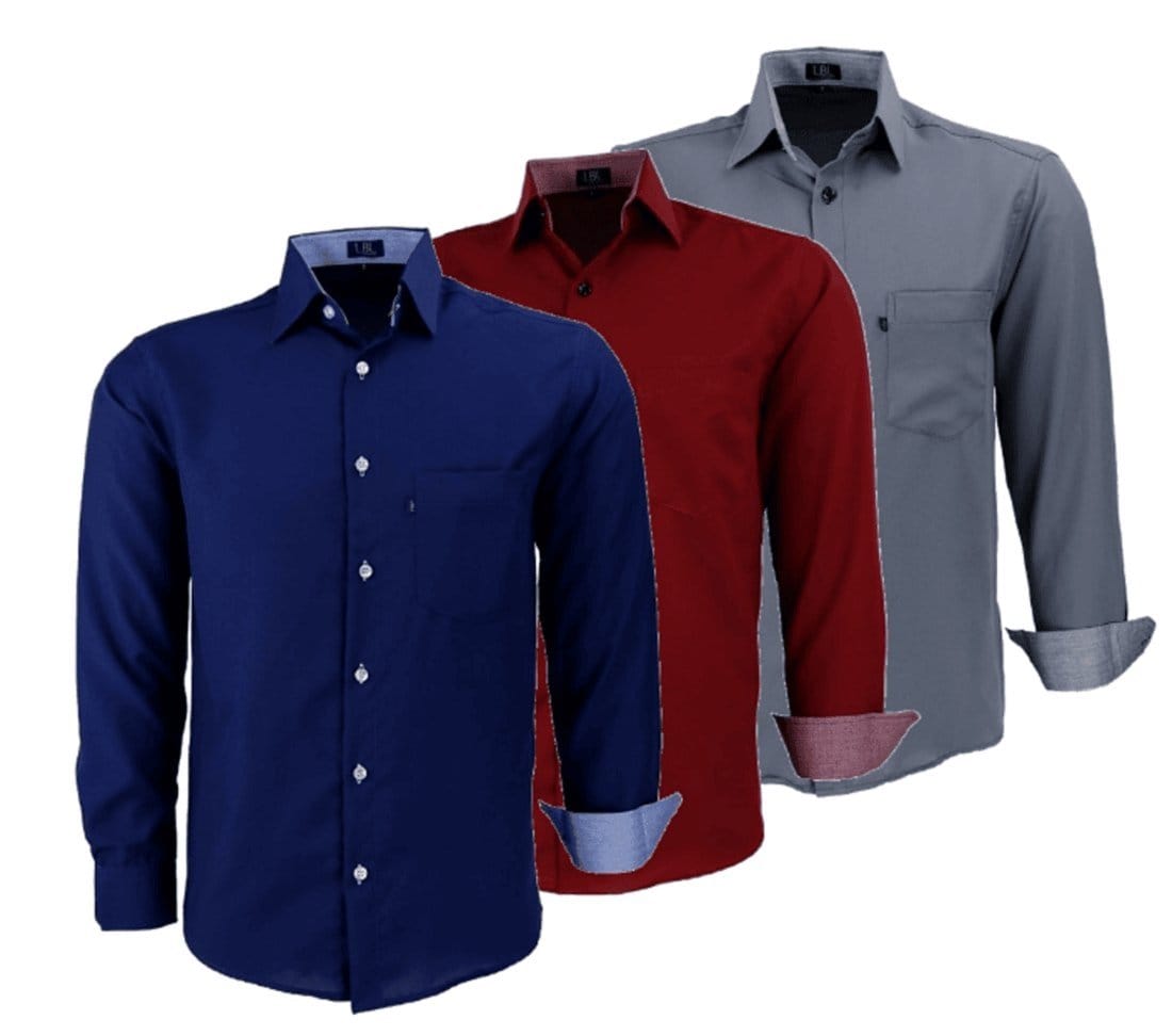 Kit Camisas Sociais Microleve LBL Poliéster Com Bolso Macia Não amassa Manga Longa