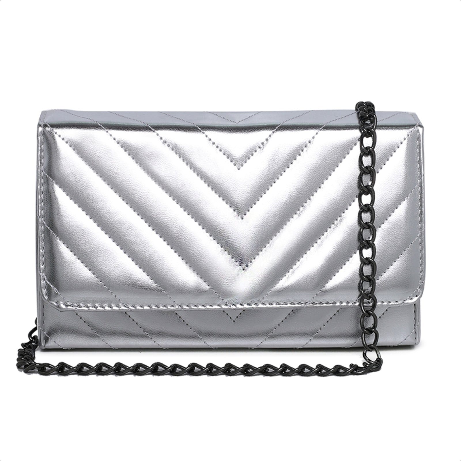 Bolsa Pequena De Mão Feminina Clutch Madrinha Festa Carmelo Shoes Brilho Prateada Carteira