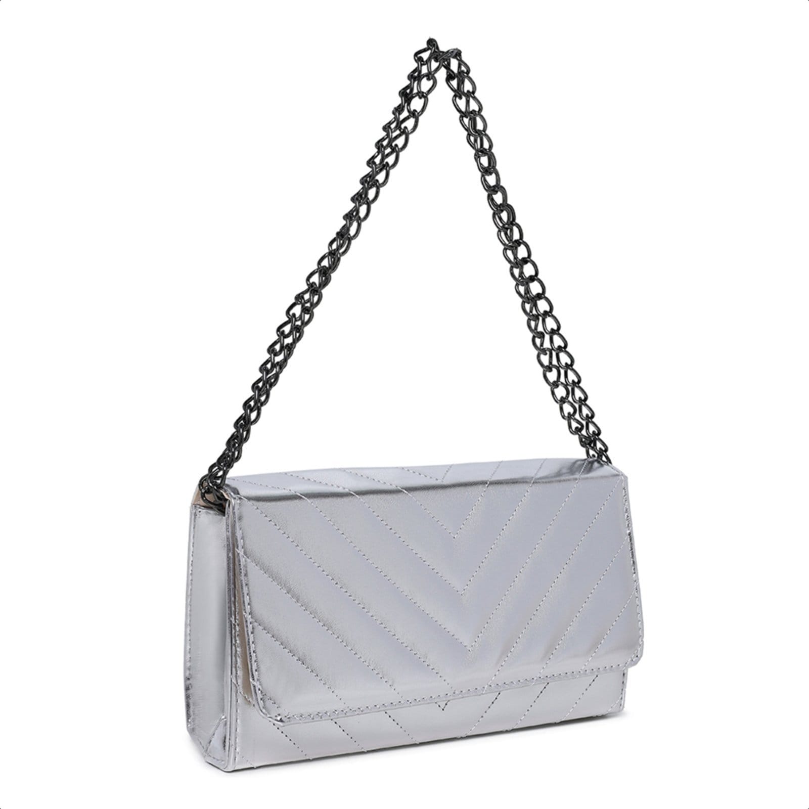 Vista 2 Bolsa Pequena De Mão Feminina Clutch Madrinha Festa Carmelo Shoes Brilho Prateada Carteira CARMELO SHOES prata