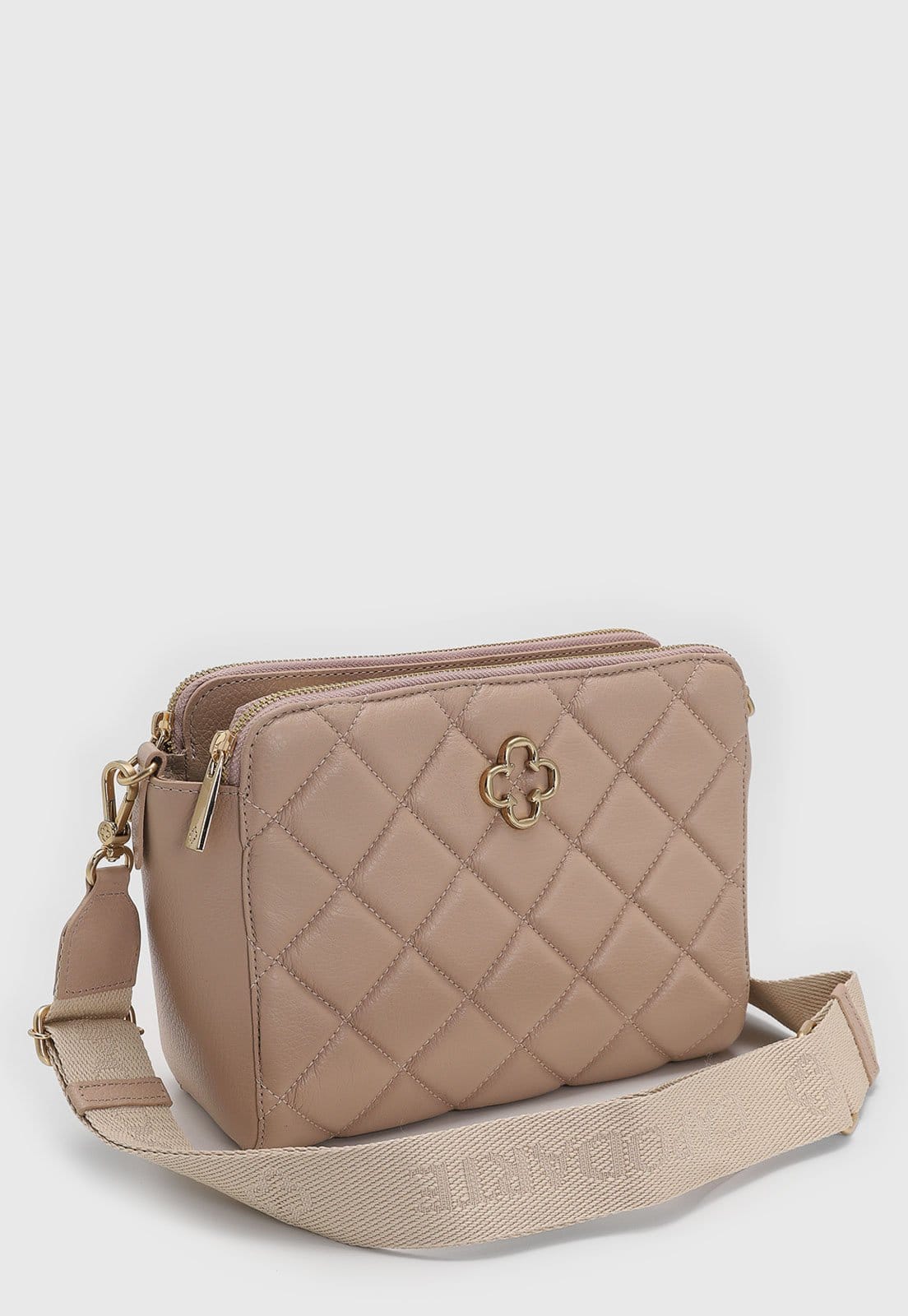 Vista 2 Bolsa Média Capodarte Matelassê Logo Dourado Nude Capodarte bege nude