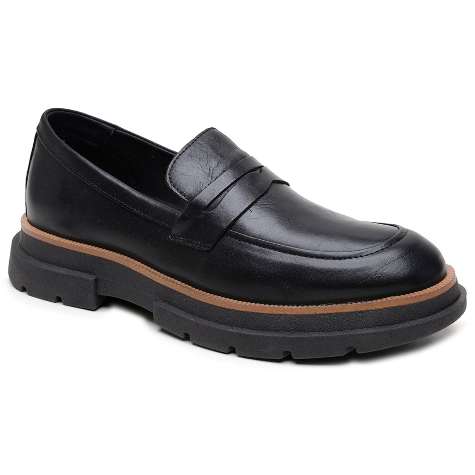 Vista 2 Mocassim Brook Eleva Couro Sola Tratorada Robusta Masculino FRANCA GRIFFE preto