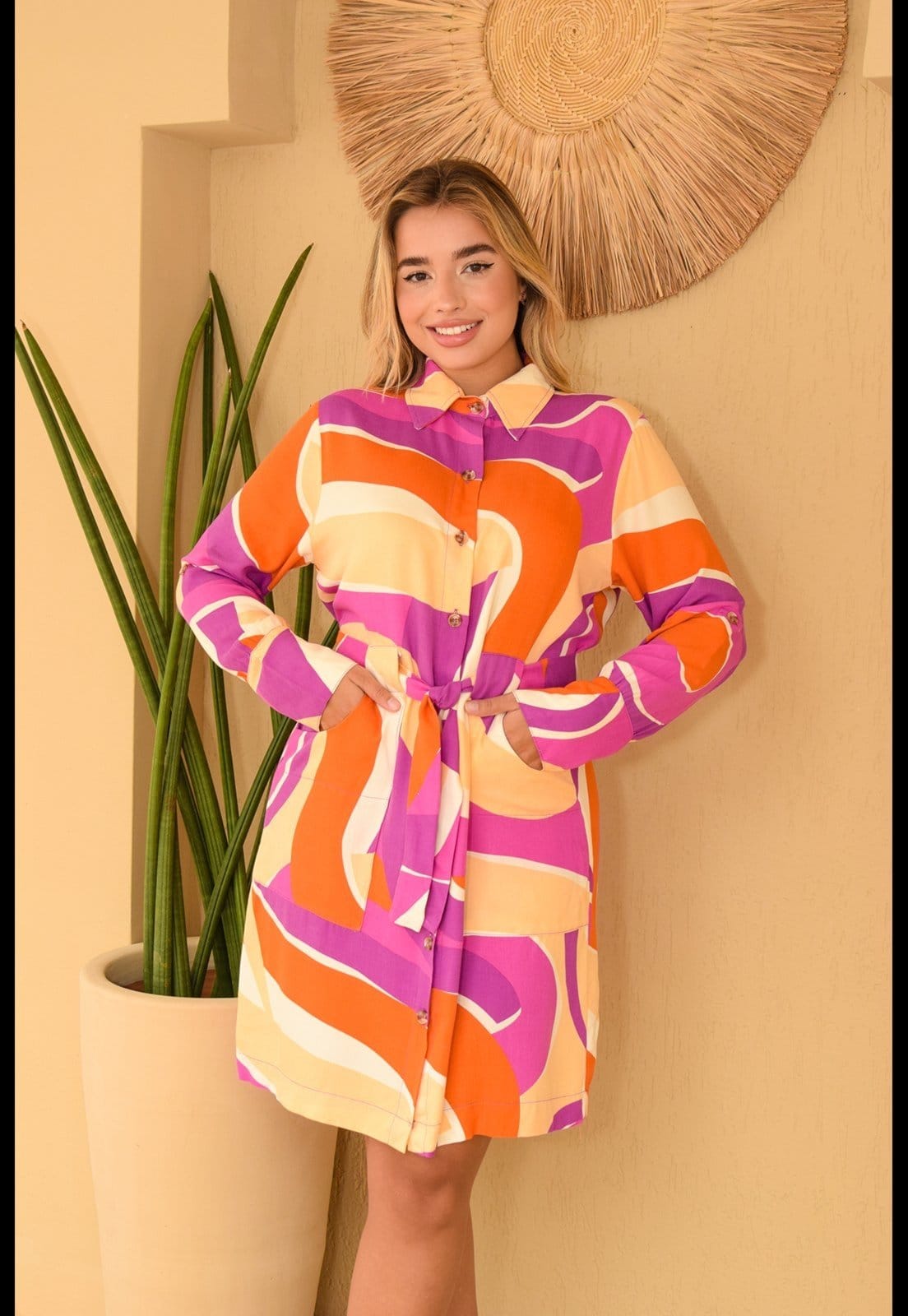 Vista 2 Vestido Chemise Botões L B’Bonnie Laura Estampa Roxo B'Bonnie estampado