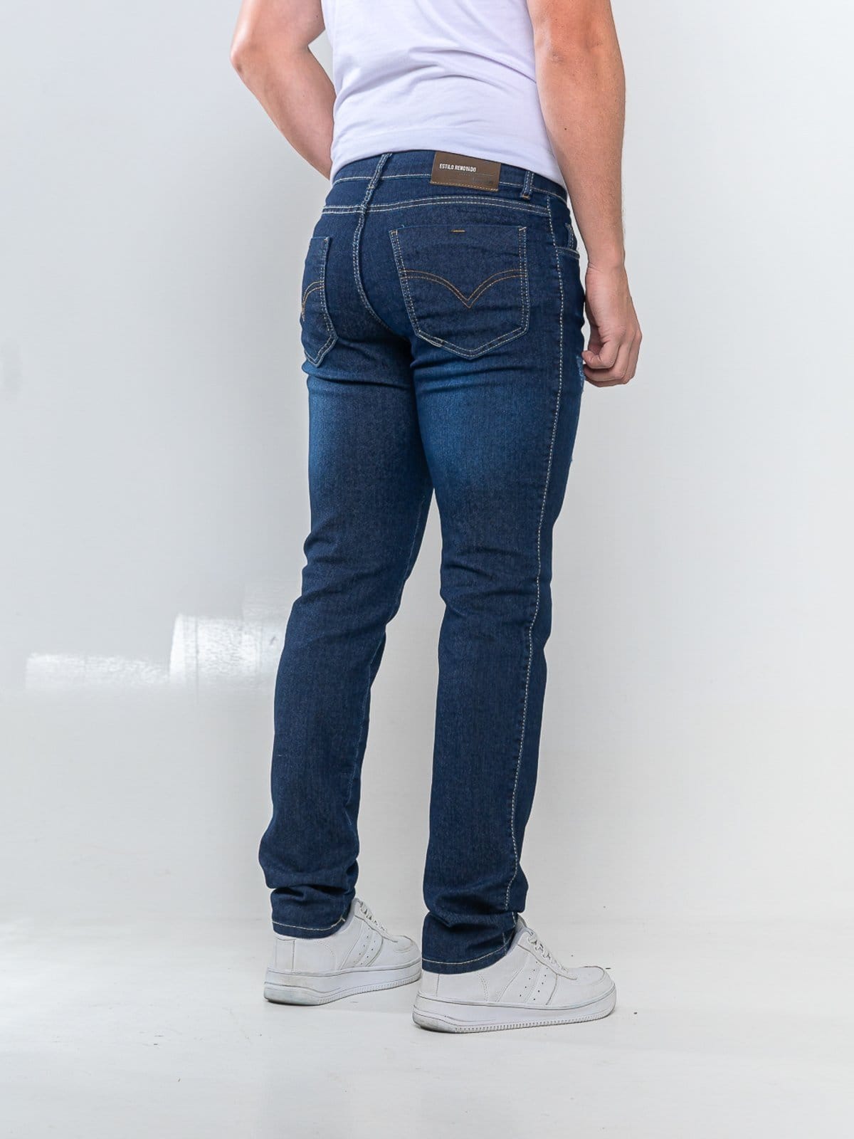 Vista 2 Calça Jeans Escura Com Puidos Basica 5 Estilos Confortavel com Elastano 5 ESTILOS azul/azul marinho