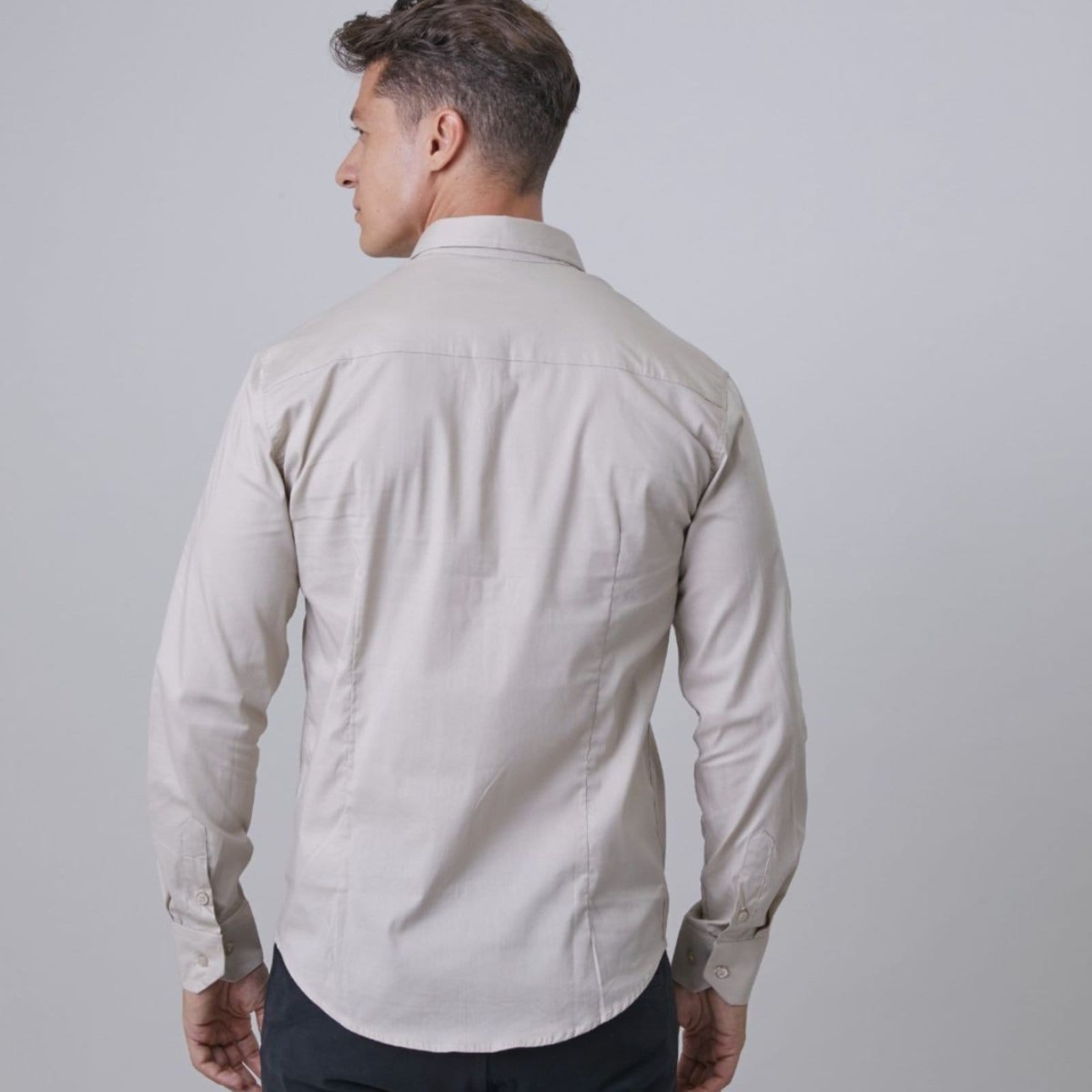 Vista 2 Camisa Social Masculina Industrie Marinho Premium Slim Fit Manga Longa Industrie bege