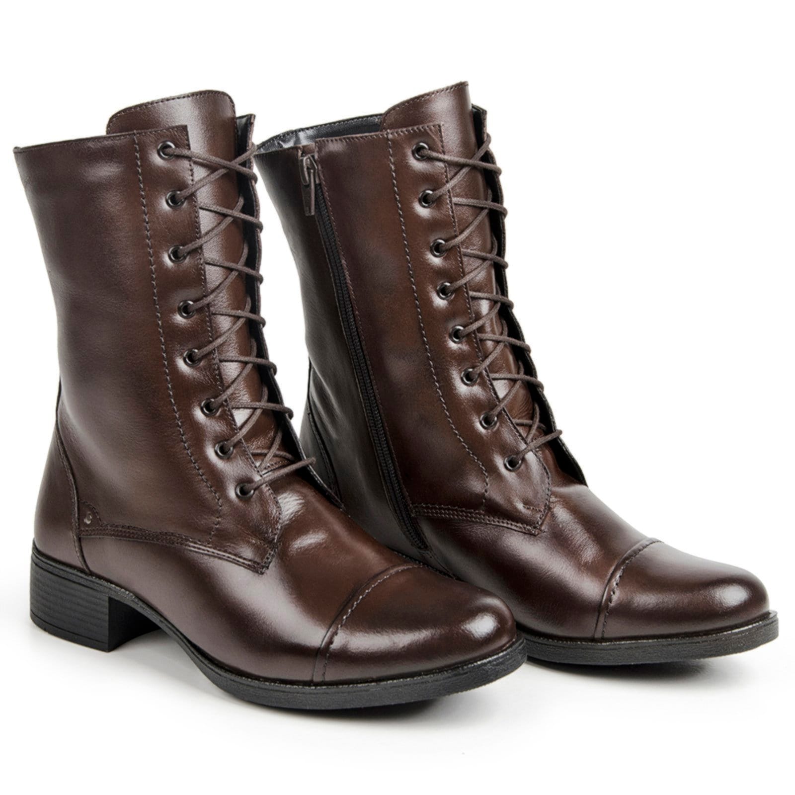 Bota Coturno Cano Médio Nine4 Casual Couro Premium Café