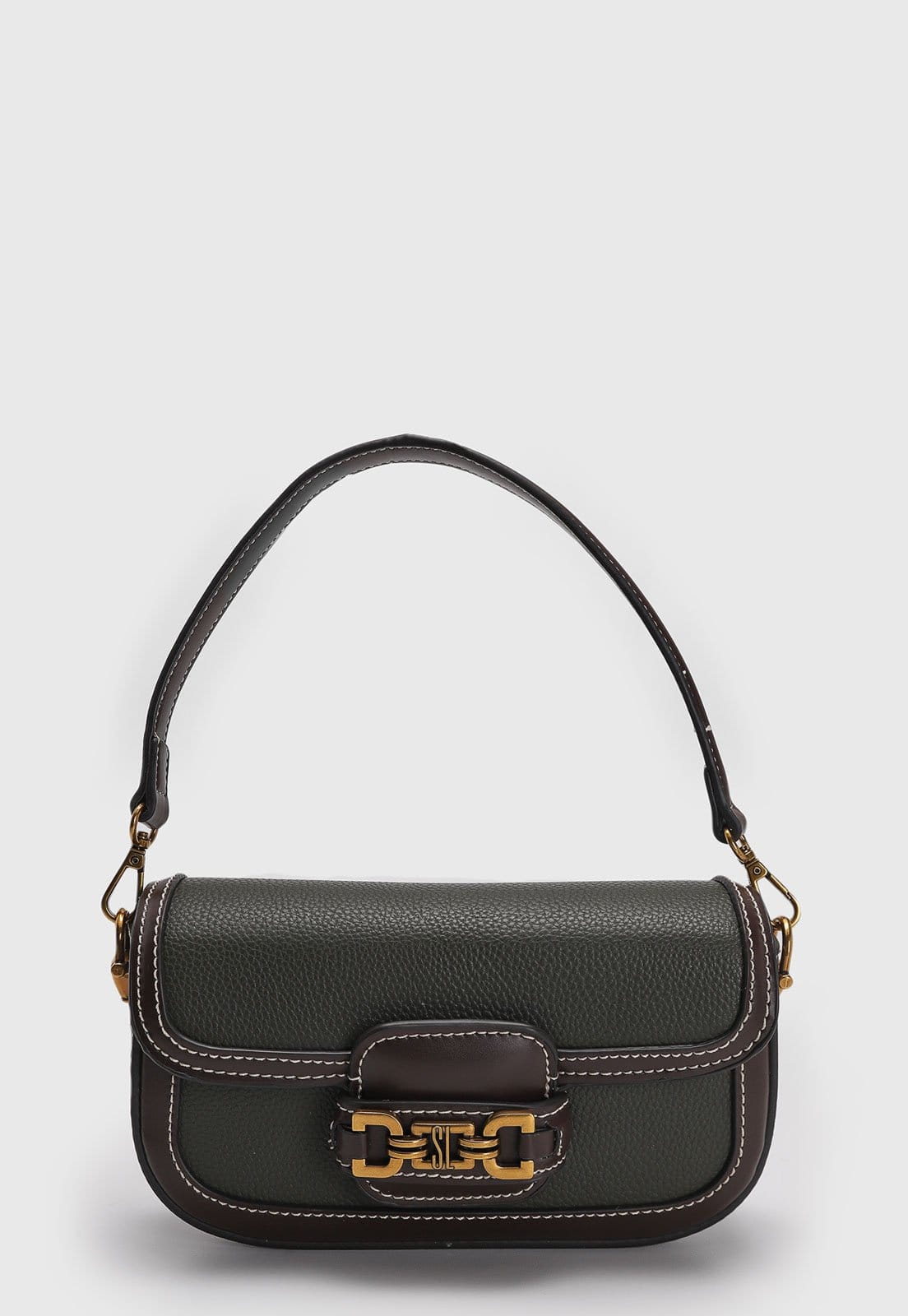 Vista principal Bolsa Feminina Santa Lolla Média Texturizada Escuro e Marrom Santa Lolla verde