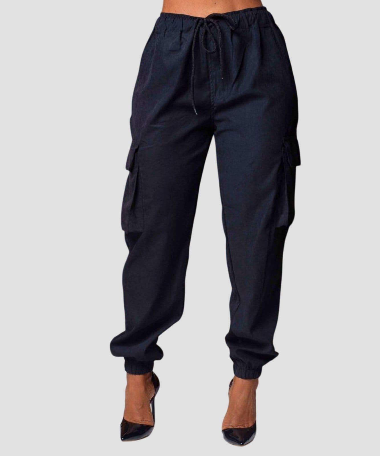 Vista 2 Calça Feminina Sarja Jogger Cargo Cor Razon Jeans preto