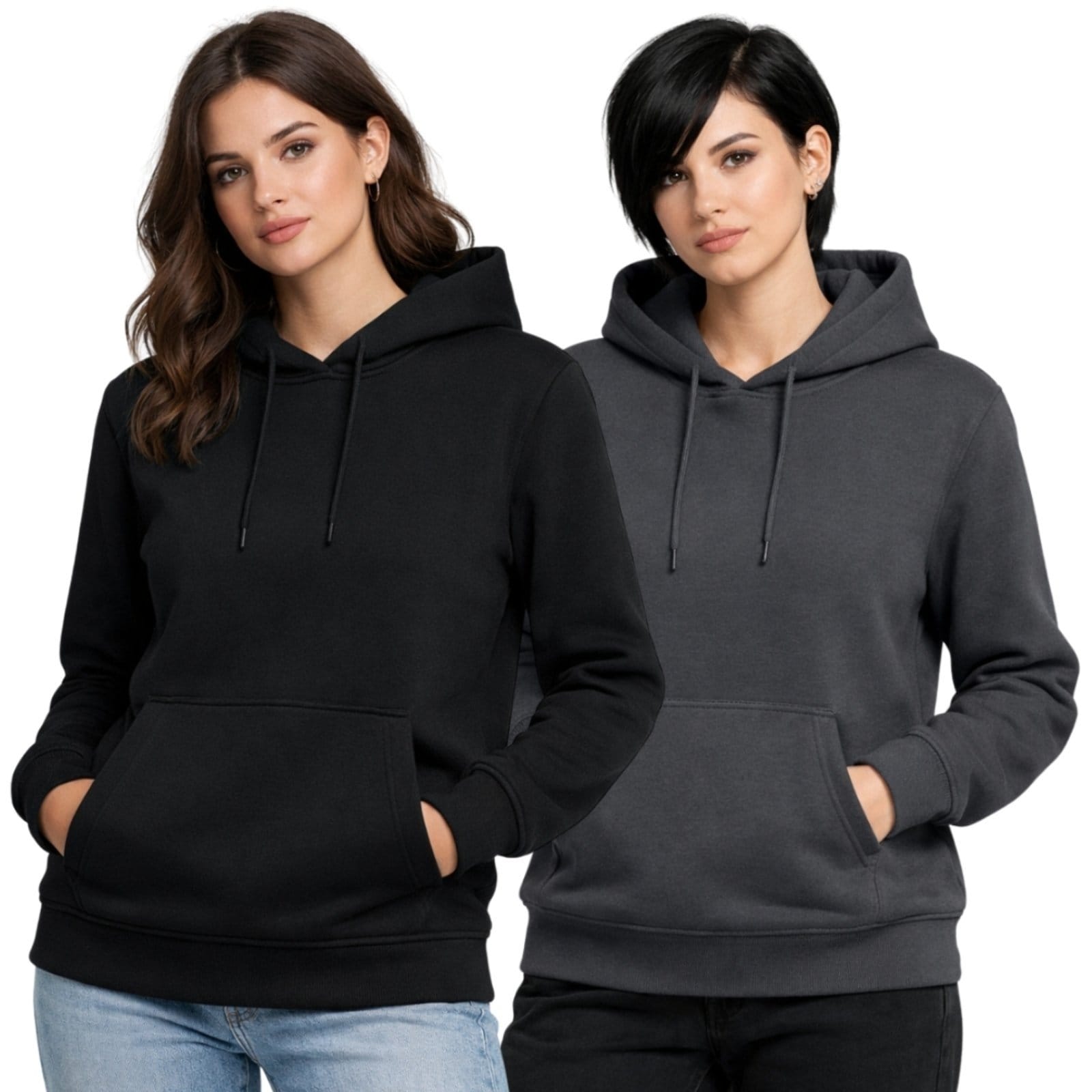 Kit 2 Blusa de Frio Moletom Liso Colorido Feminino Relaxado Com Capuz E Bolso Canguru