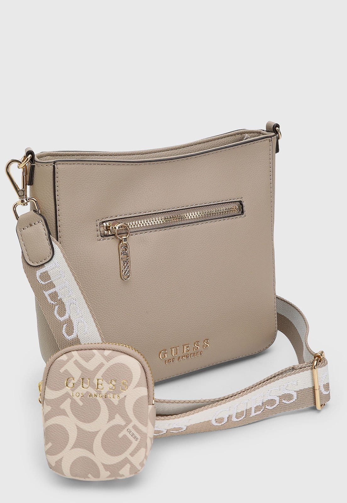 Vista 2 Bolsa Média Guess Alça Larga Porta Moedas Taupe Guess bege