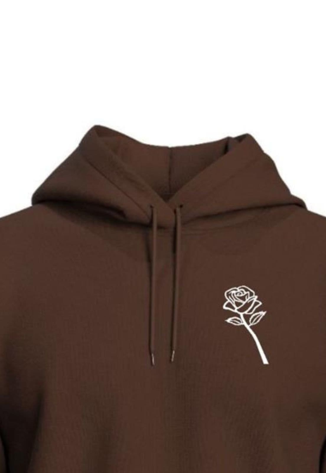 Vista 2 Blusa de Moletom Estampada Flor Agasalho Com Capuz e Bolsos Relaxado café