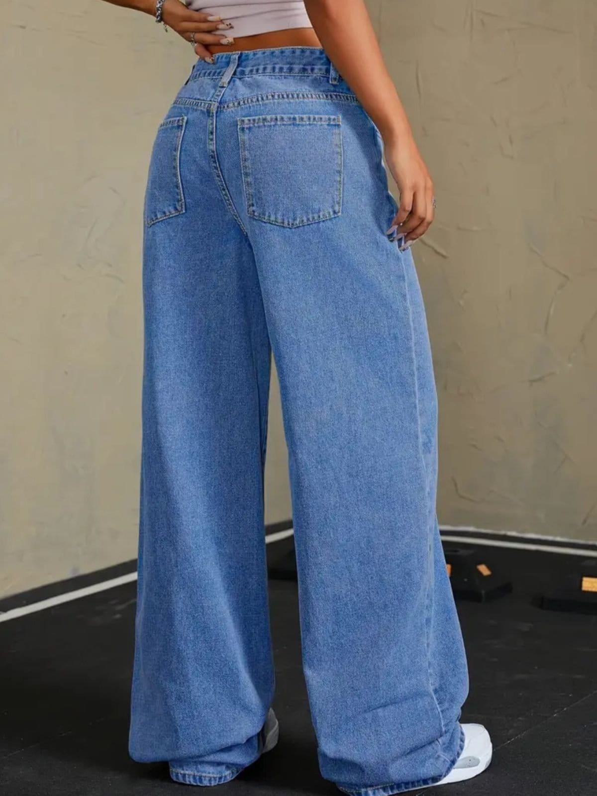 Vista 2 Calça Jeans Wide Leg Feminina Safira Moda Pantalona Médio Safira Moda azul