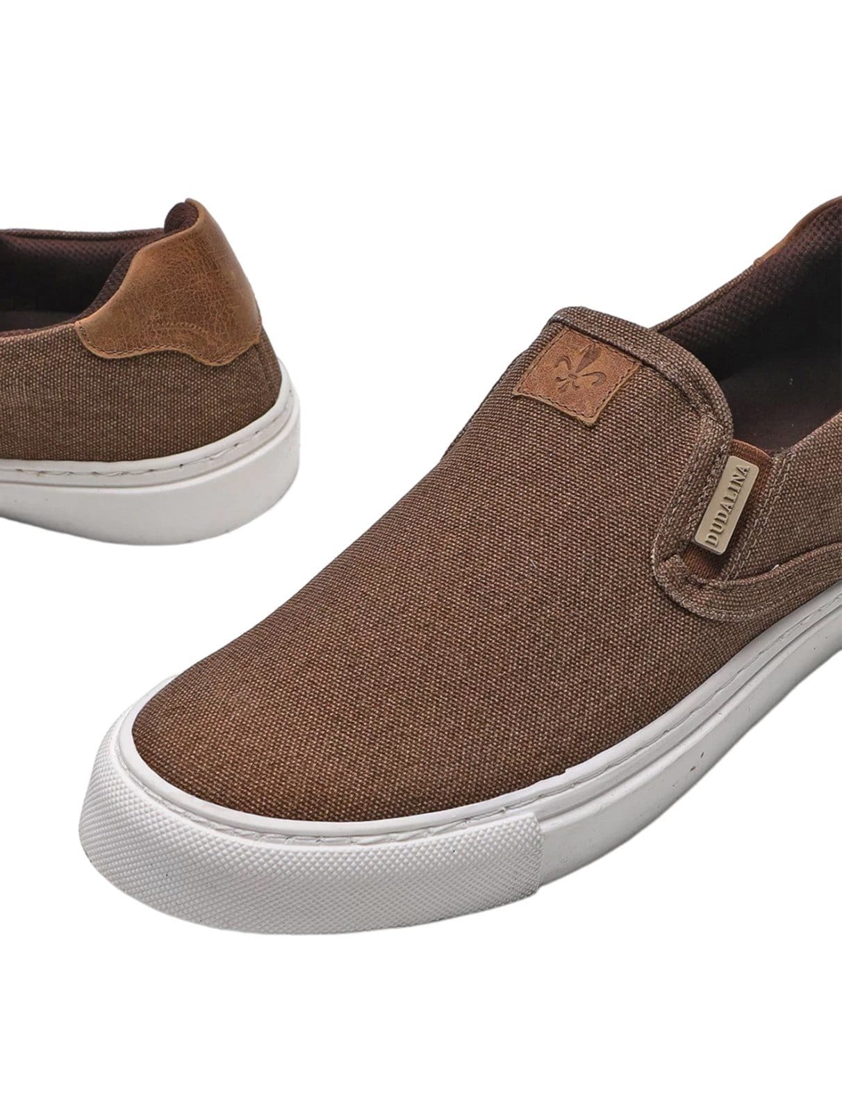 Vista 2 Tênis Dudalina Masculino Zara Slip On Lona Mistral Napa Logo Escuro Dudalina marrom
