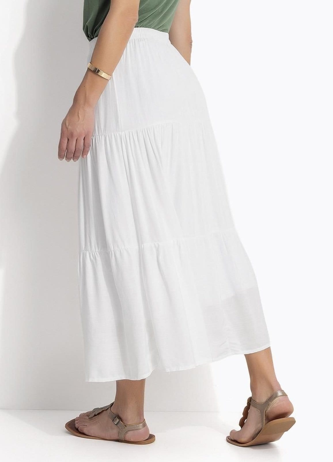 Vista 2 Saia Midi Branca Em Viscose Slub Quintess branco