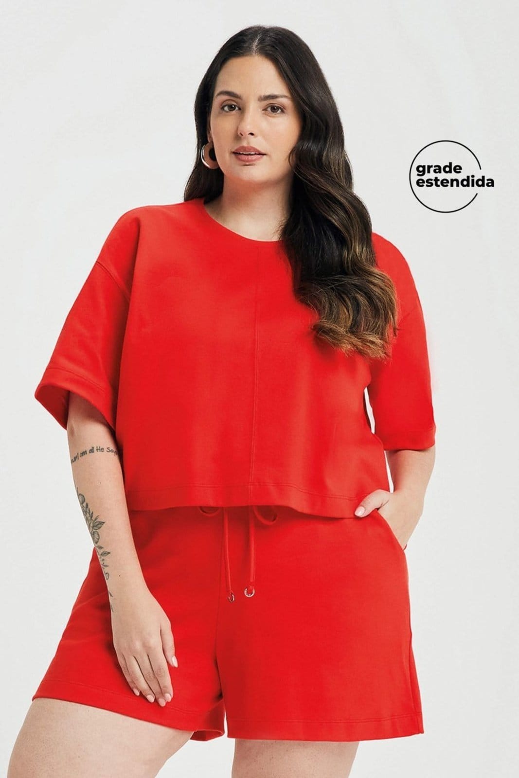 Vista principal Short Feminino Moletom Com Bolsos Marialícia Marialícia vermelho