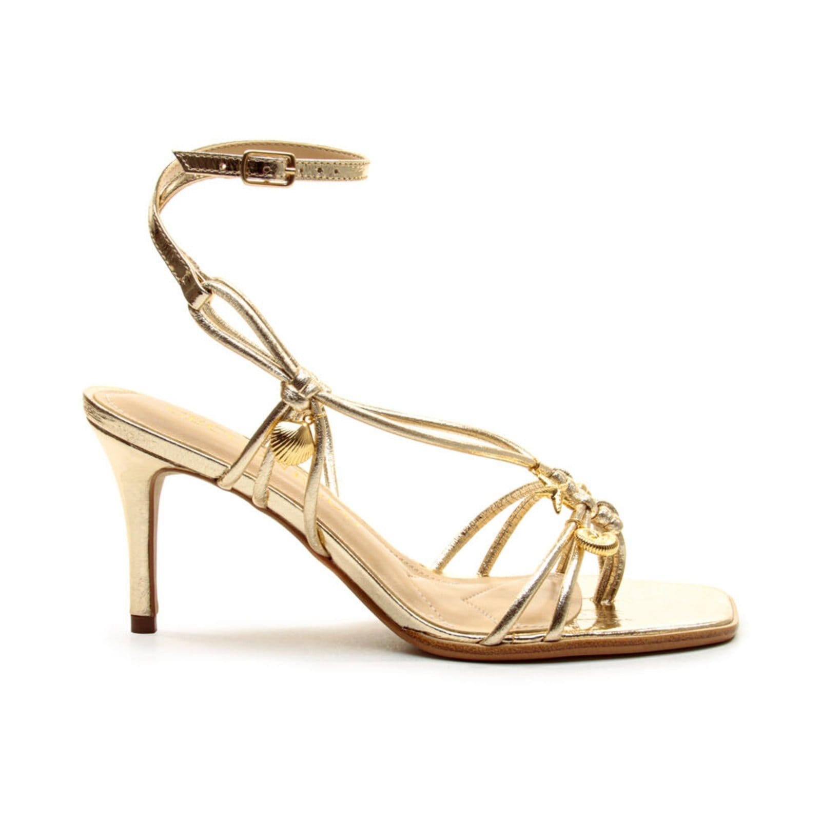 Sandália Couro Ouro Light Salto Médio Cecconello 2711003-2